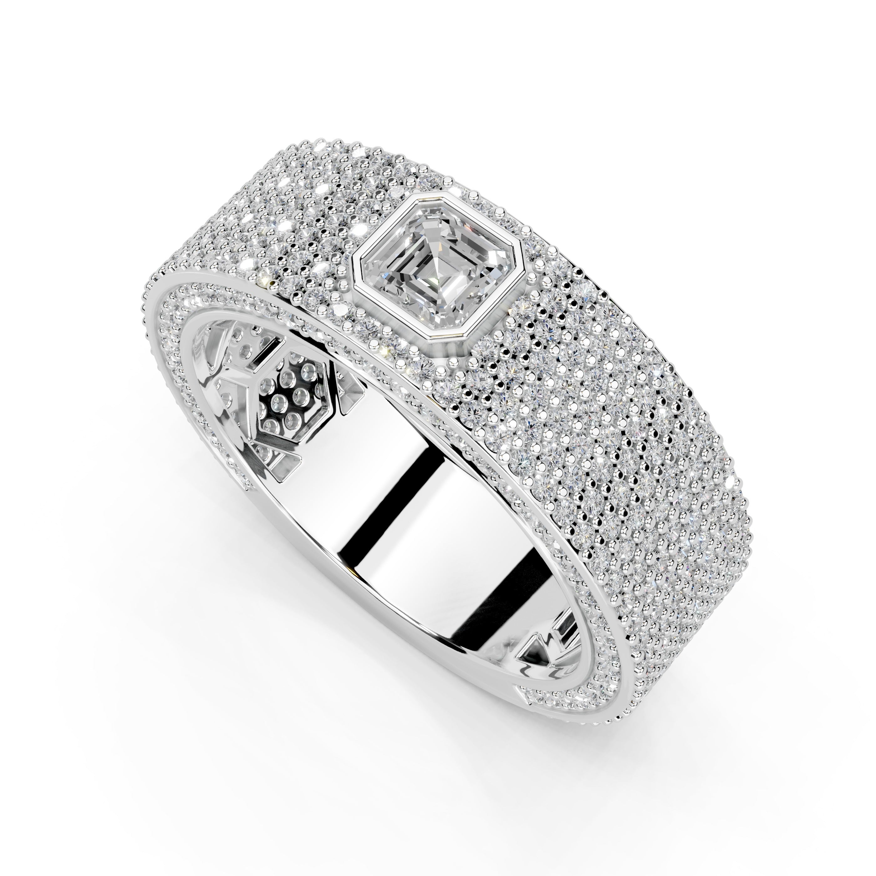 Asscher and Pave Round Lab Grown Diamond Men's Wedding Band