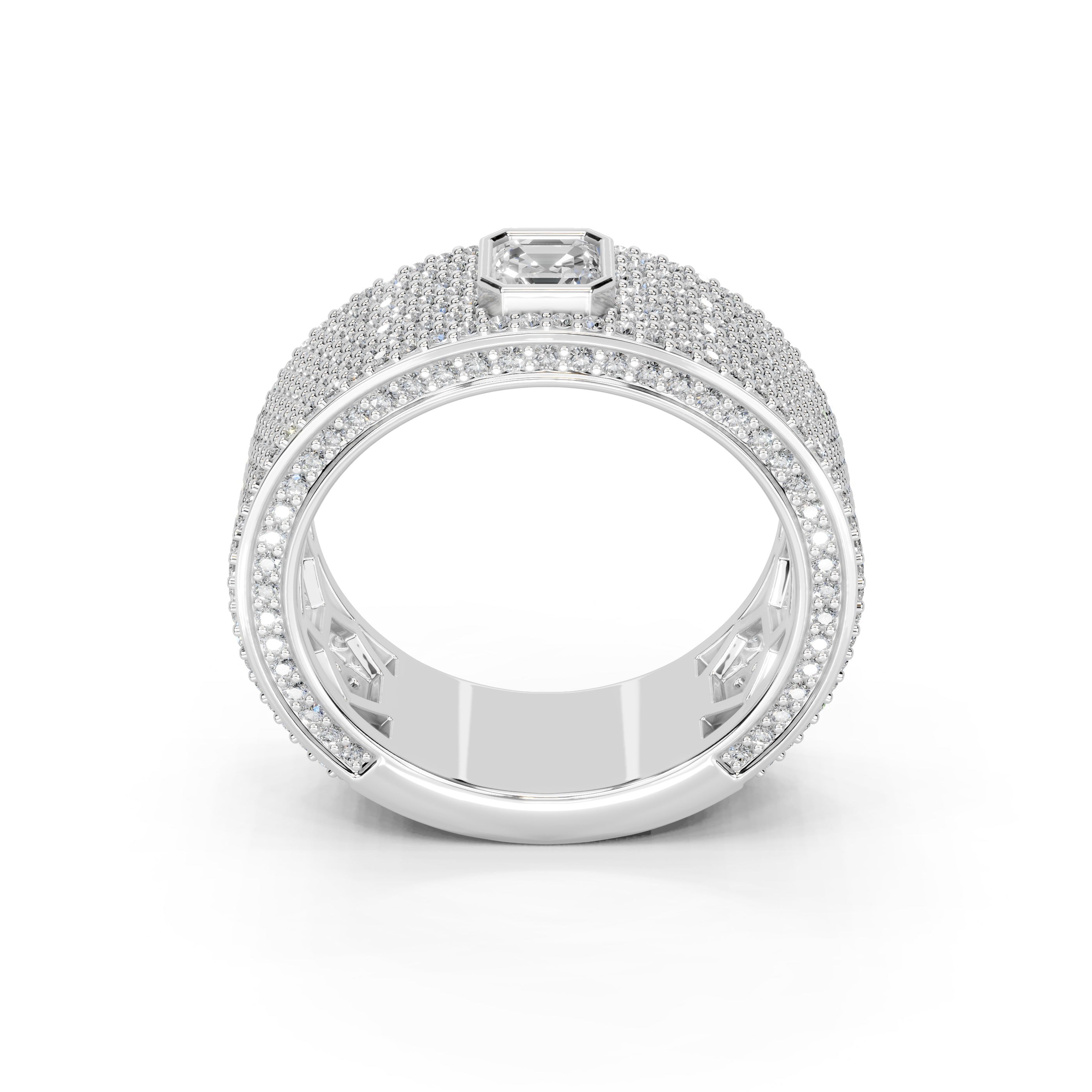 Asscher and Pave Round Lab Grown Diamond Men's Wedding Band