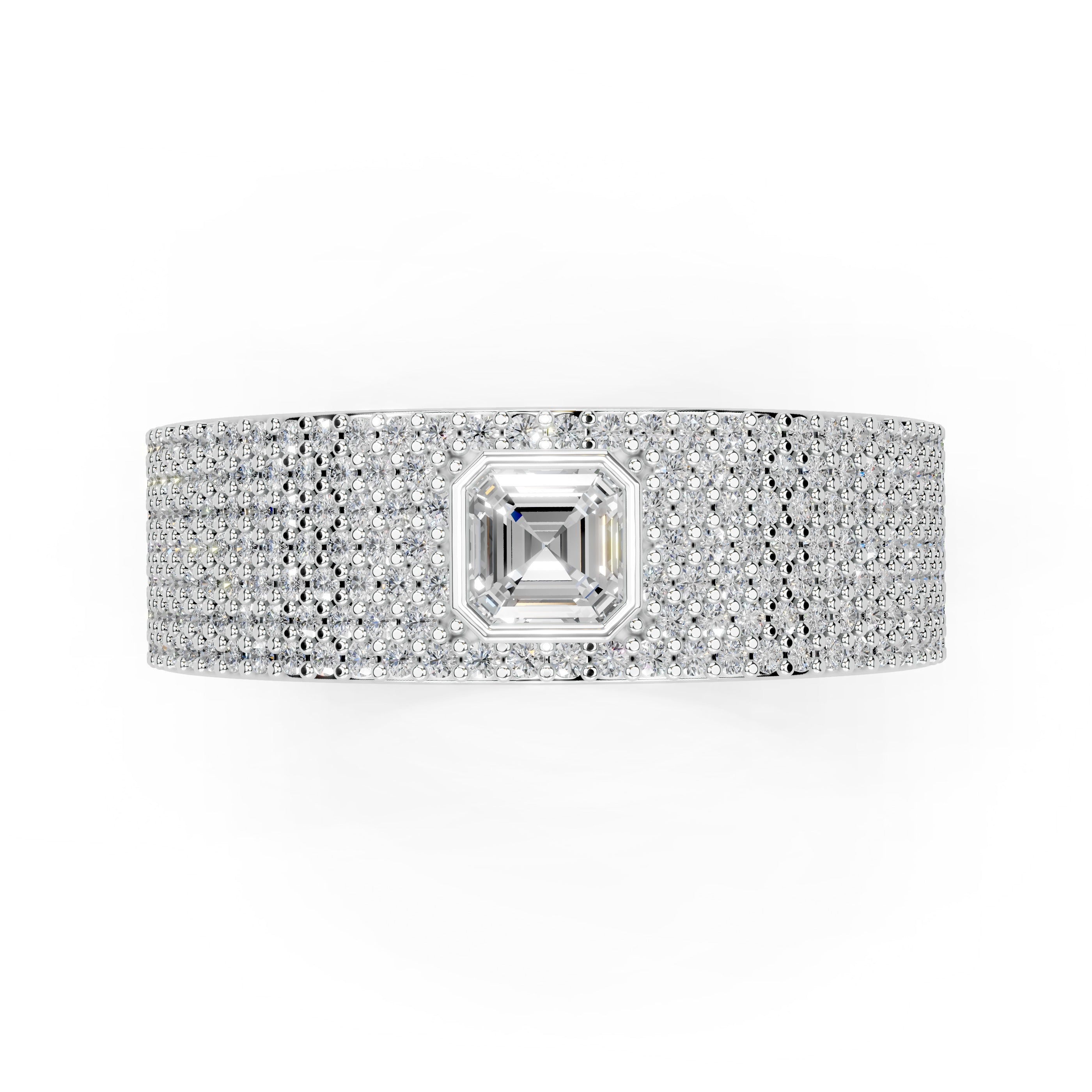 Asscher and Pave Round Lab Grown Diamond Men's Wedding Band