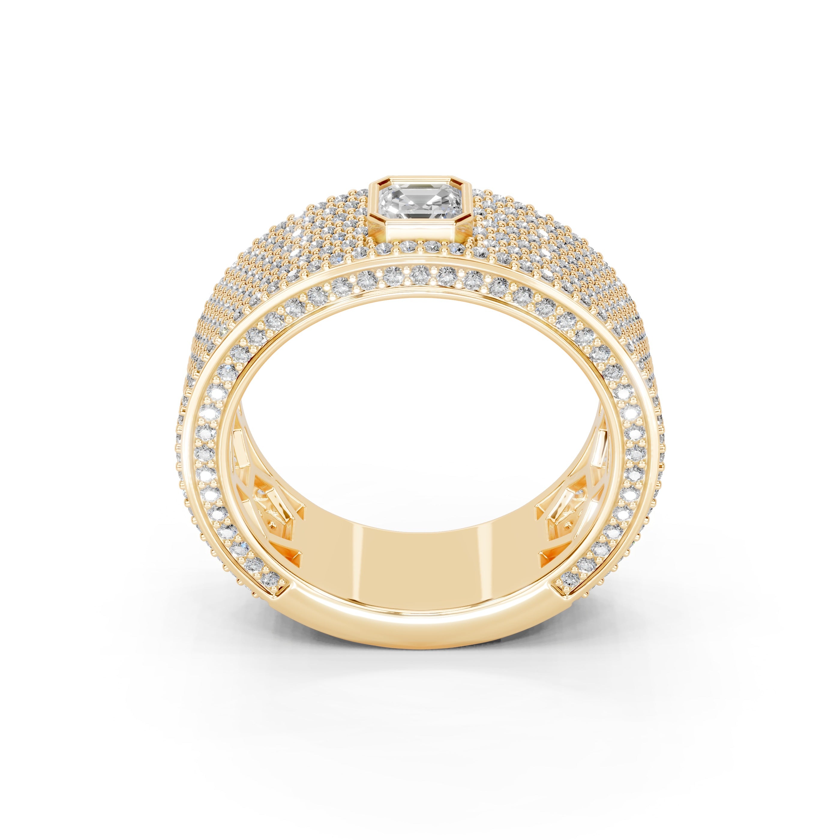 Asscher and Pave Round Lab Grown Diamond Men's Wedding Band