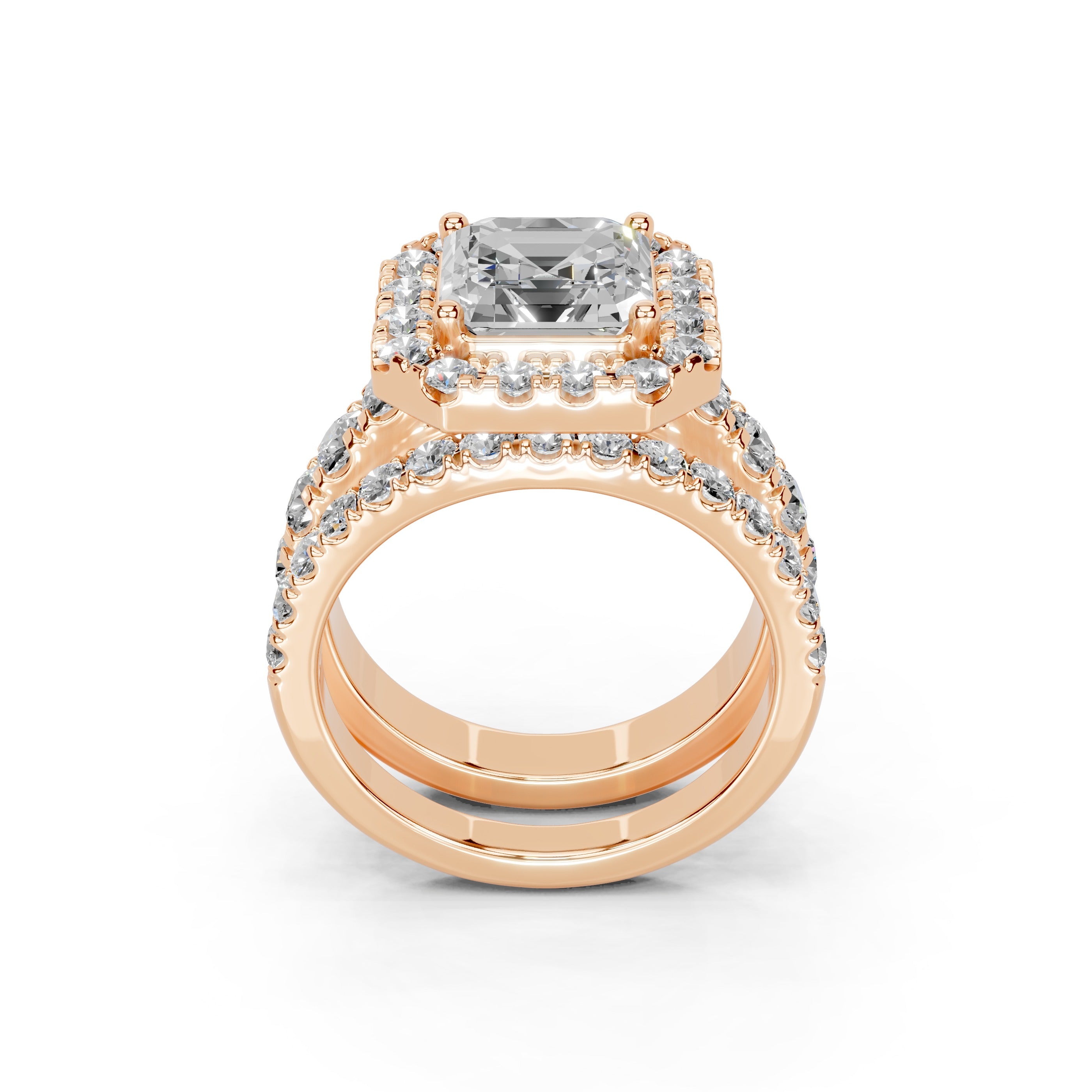 Asscher Cut Double Row Lab Grown Diamond Engagment Ring