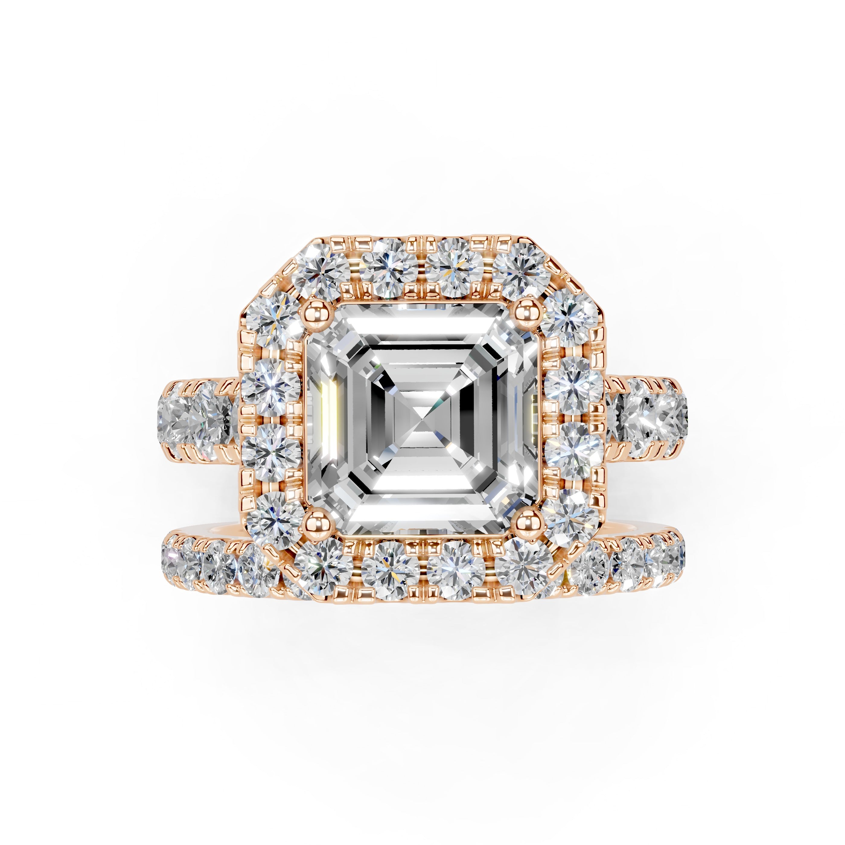 Asscher Cut Double Row Lab Grown Diamond Engagment Ring