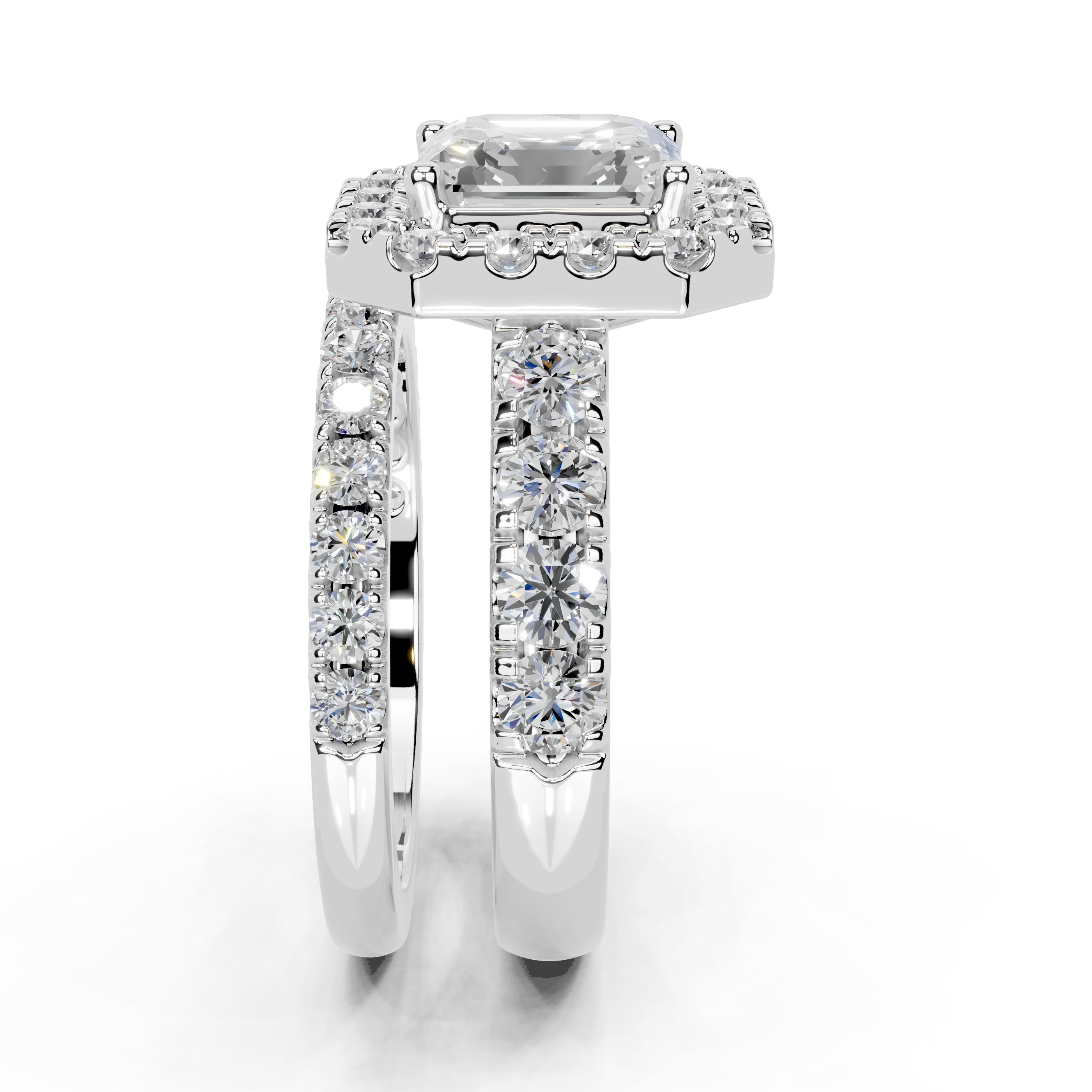 Asscher Cut Double Row Lab Grown Diamond Engagment Ring