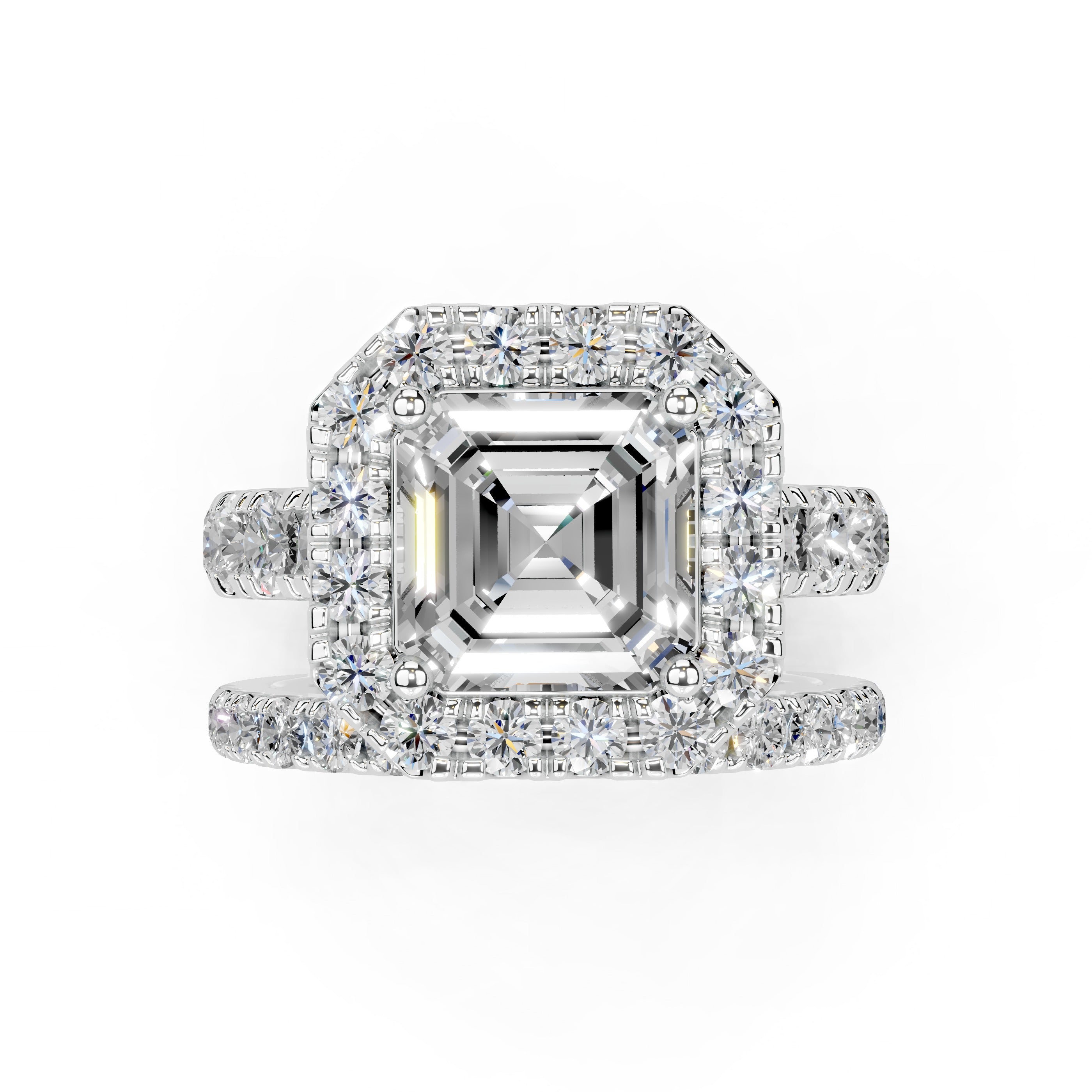 Asscher Cut Double Row Lab Grown Diamond Engagment Ring