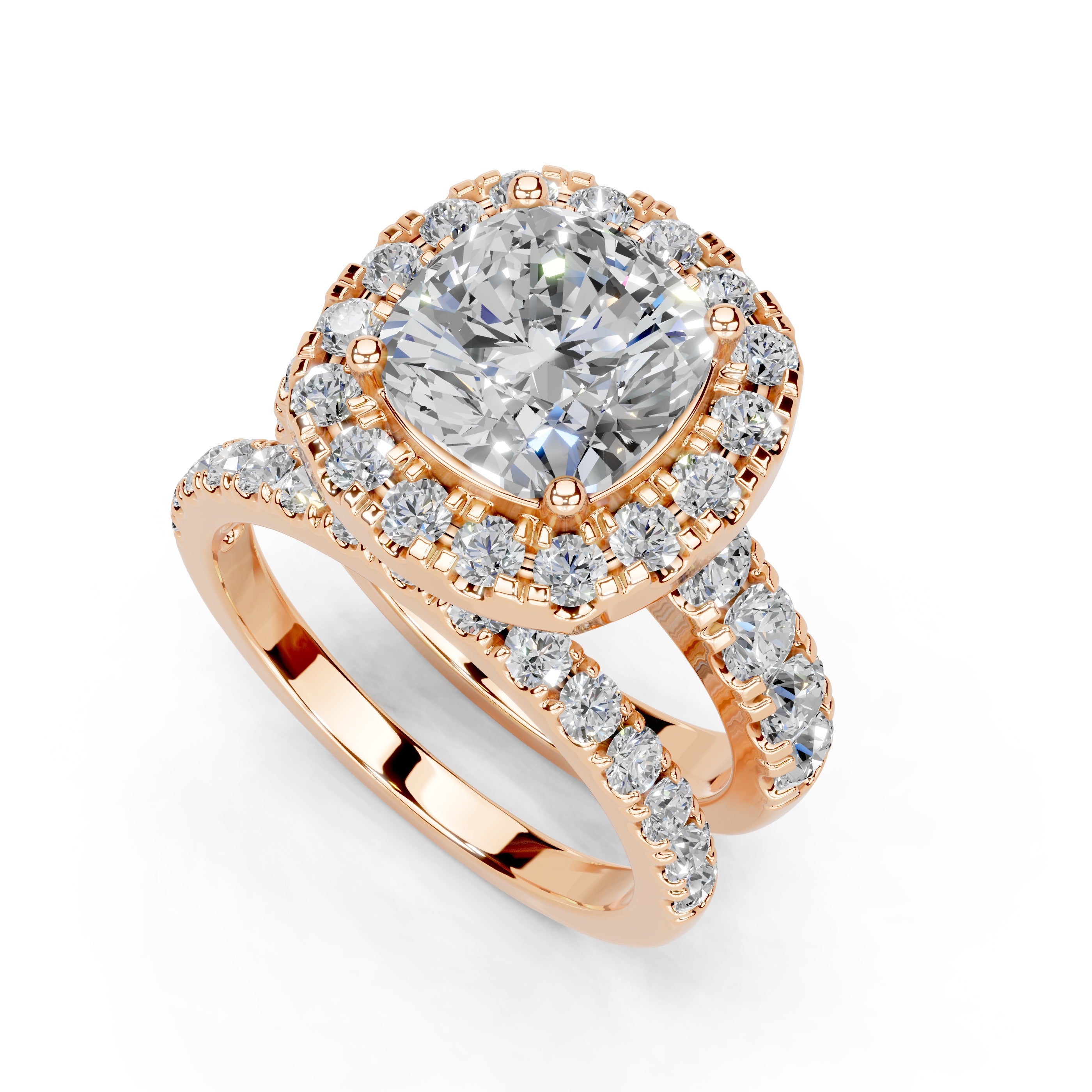 Cushion Cut Double Row Lab Grown Diamond Engagment Ring