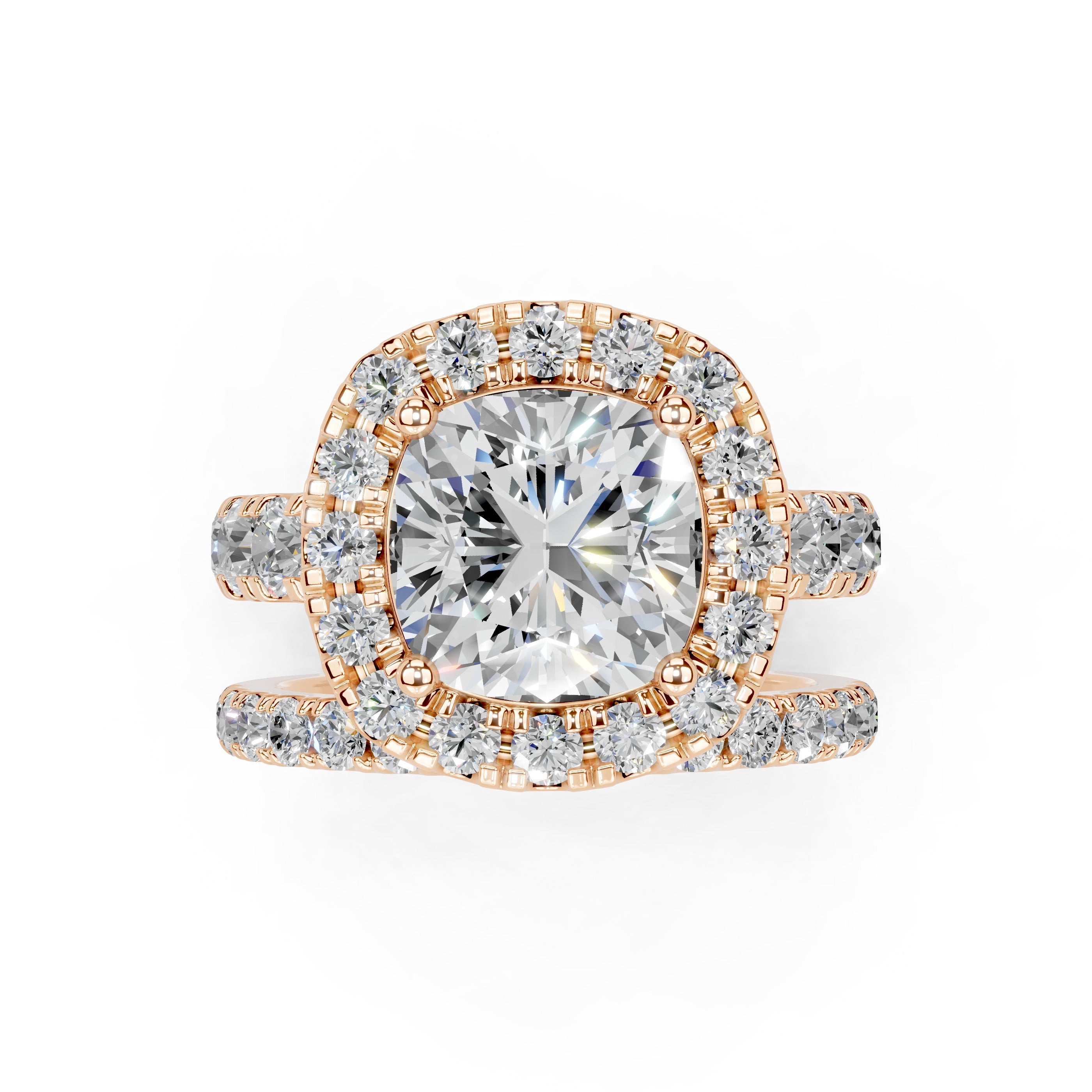 Cushion Cut Double Row Lab Grown Diamond Engagment Ring