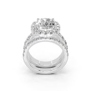 Cushion Cut Double Row Lab Grown Diamond Engagment Ring