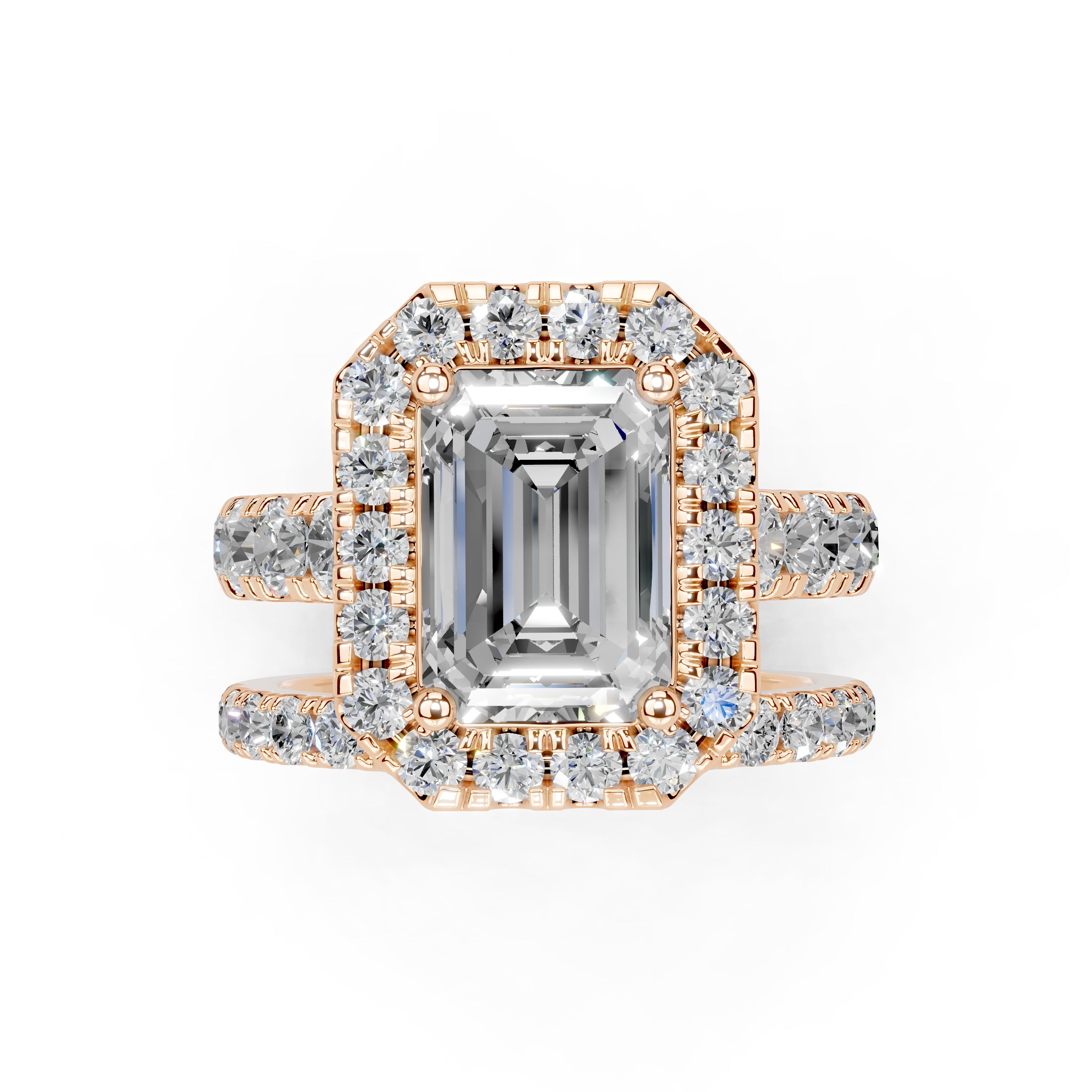 Emerald Cut Double Row Lab Grown Diamond Engagment Ring