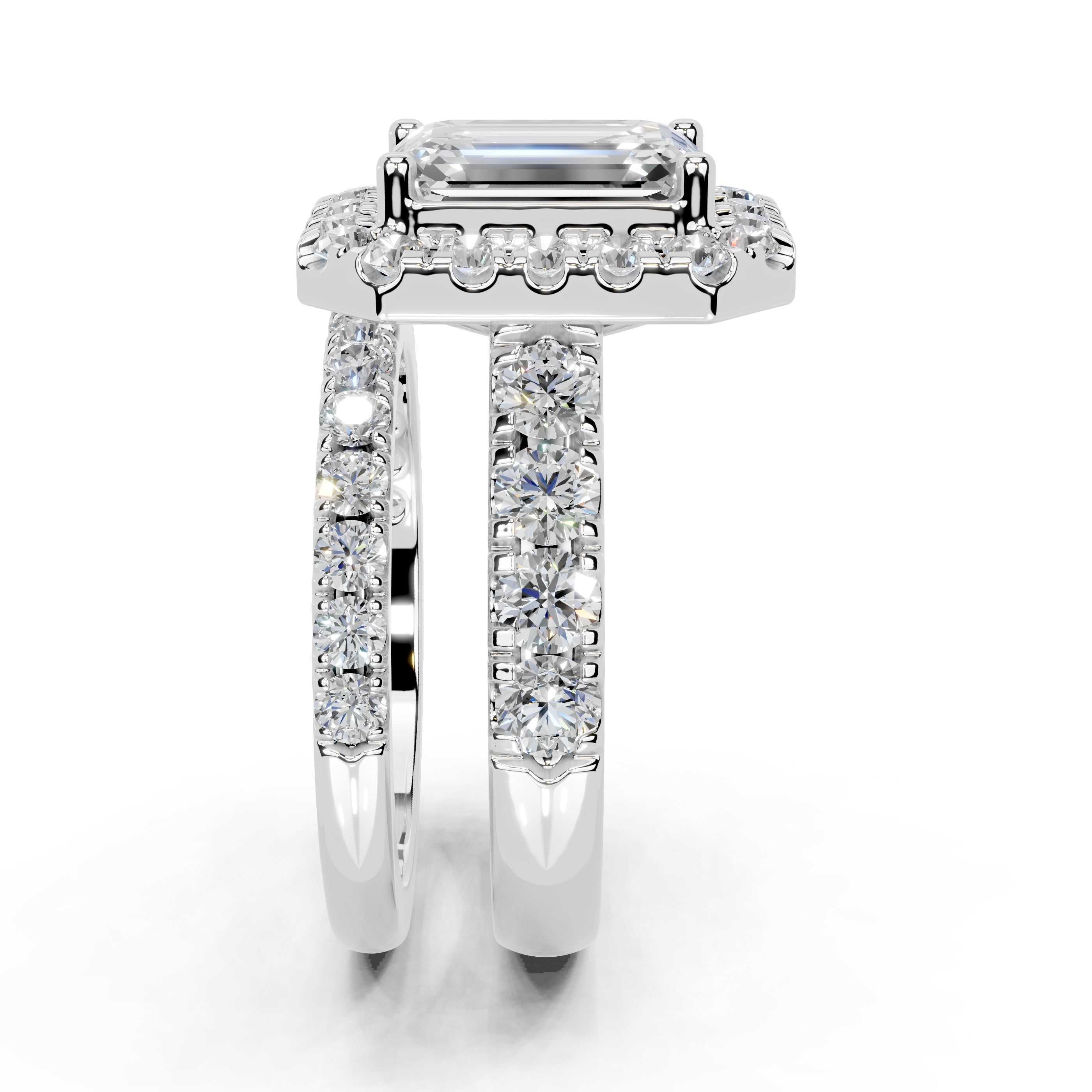 Emerald Cut Double Row Lab Grown Diamond Engagment Ring