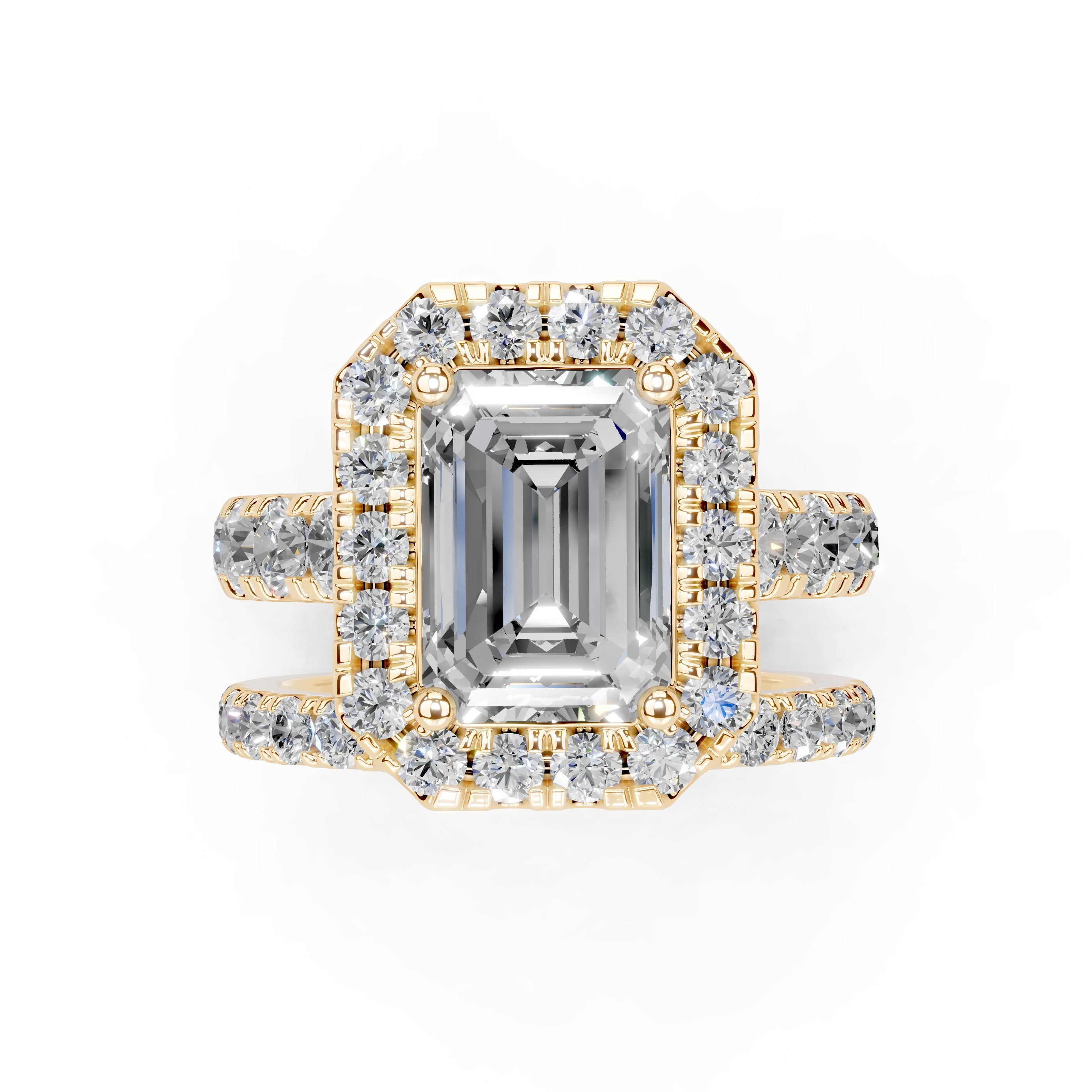 Emerald Cut Double Row Lab Grown Diamond Engagment Ring