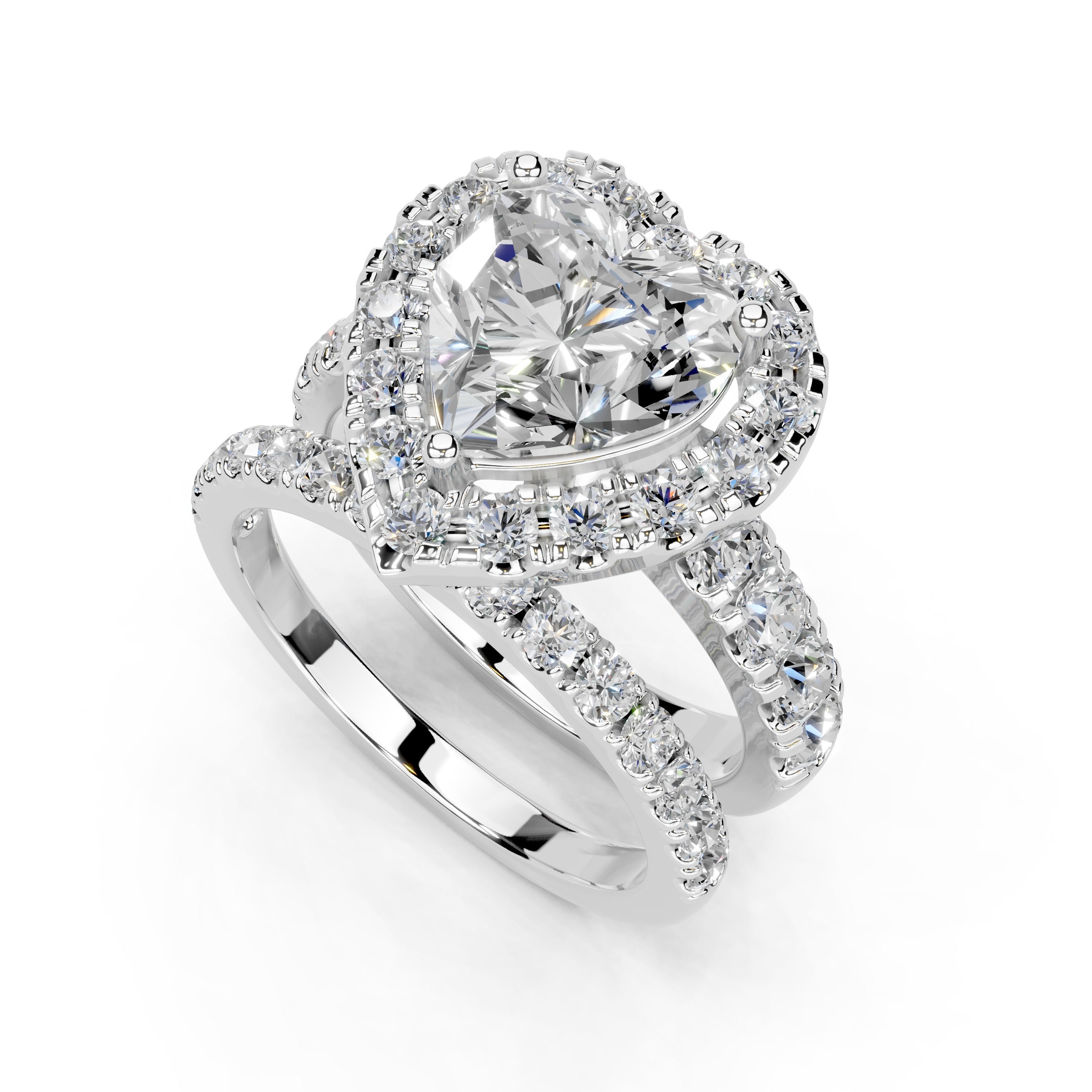 Heart Cut Double Row Lab Grown Diamond Engagment Ring