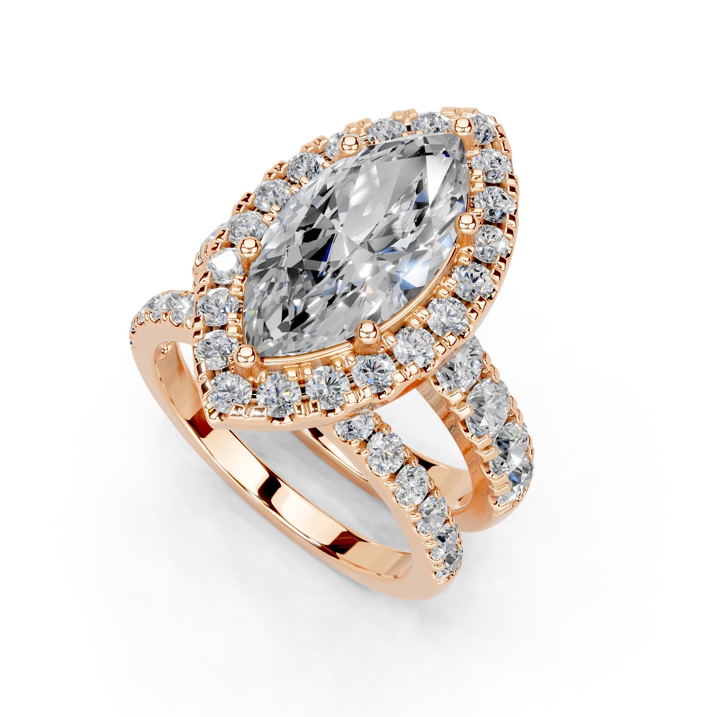 Marquise Cut Double Row Lab Grown Diamond Engagment Ring