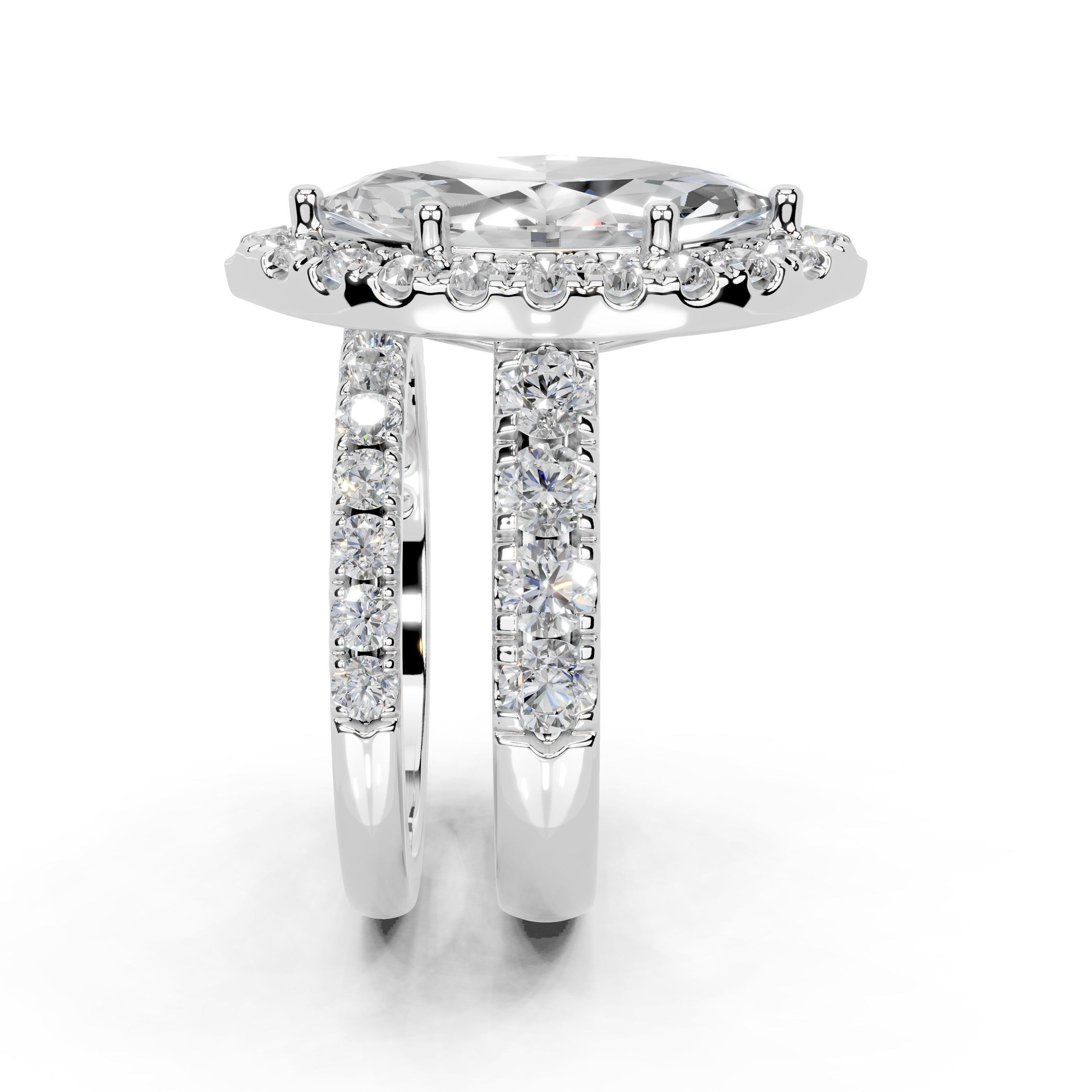 Marquise Cut Double Row Lab Grown Diamond Engagment Ring