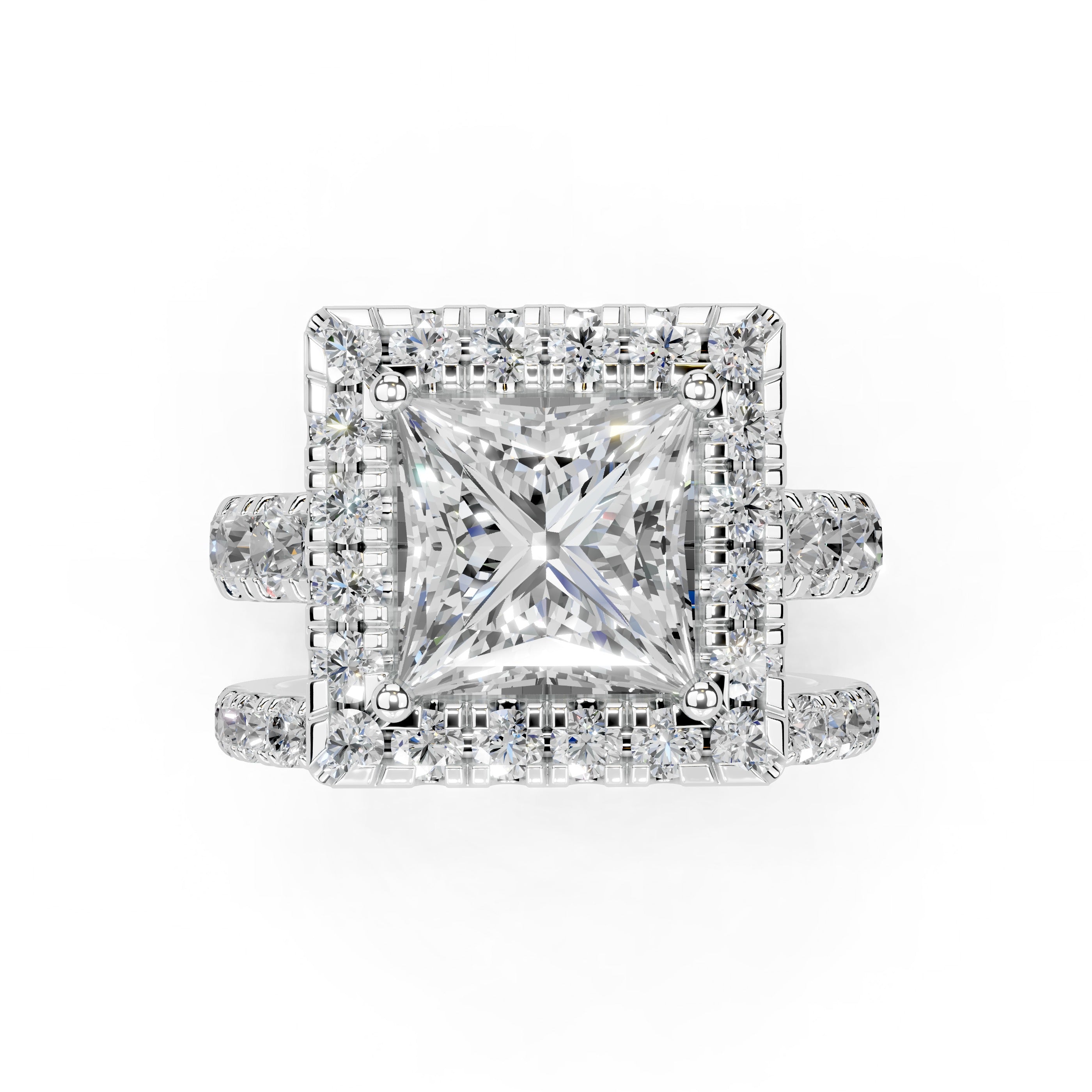 Princess Cut Double Row Lab Grown Diamond Engagment Ring