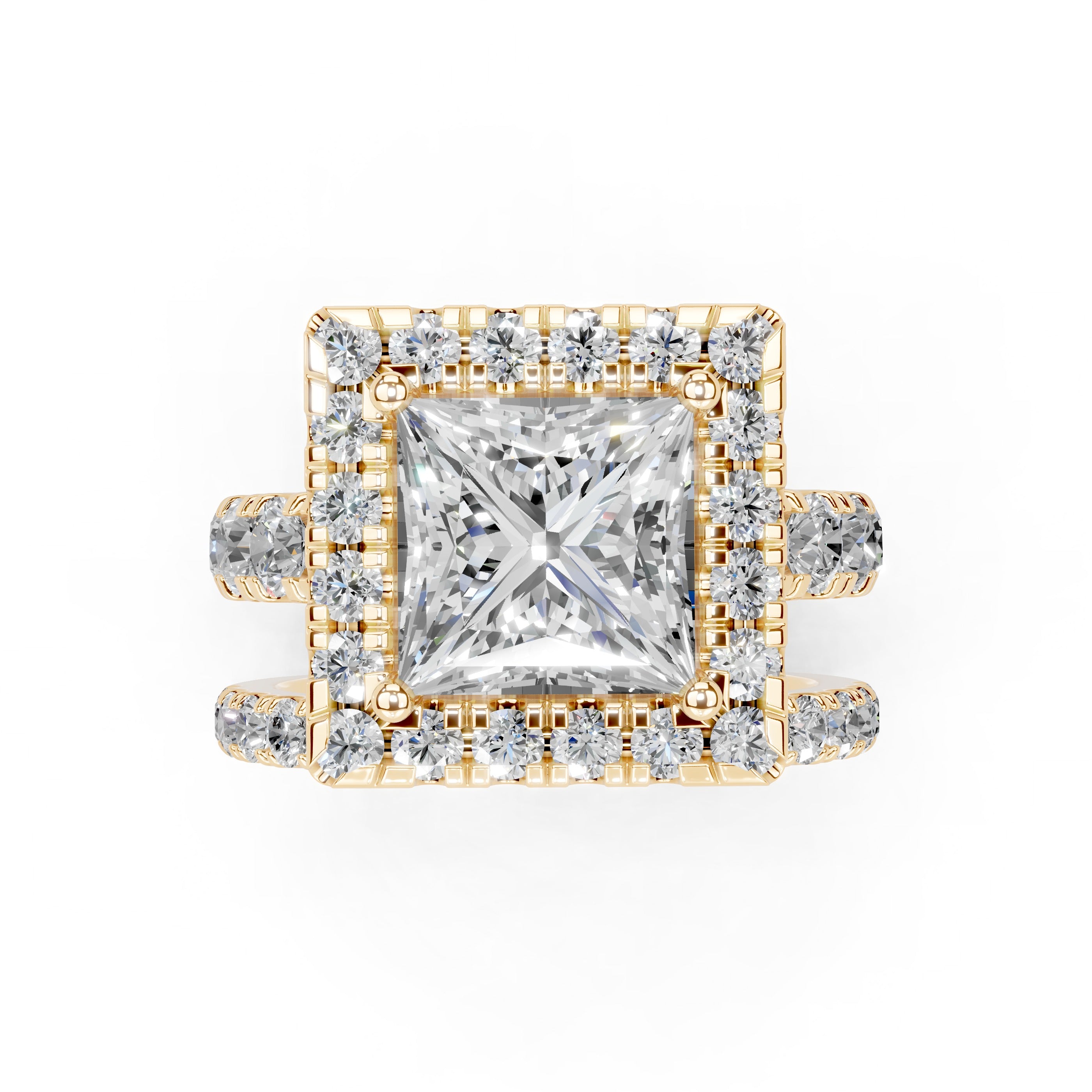 Princess Cut Double Row Lab Grown Diamond Engagment Ring