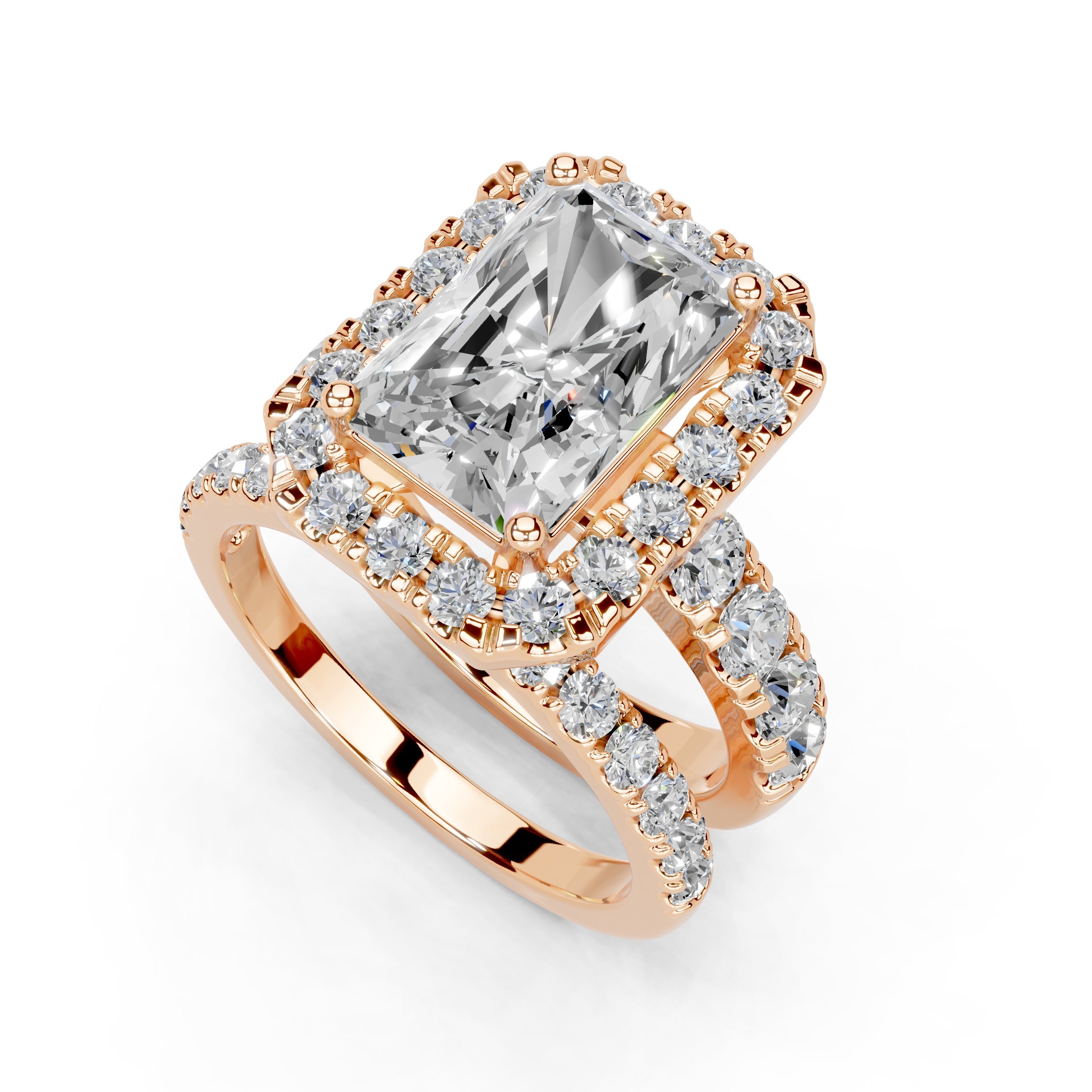 Radiant Cut Double Row Lab Grown Diamond Engagment Ring