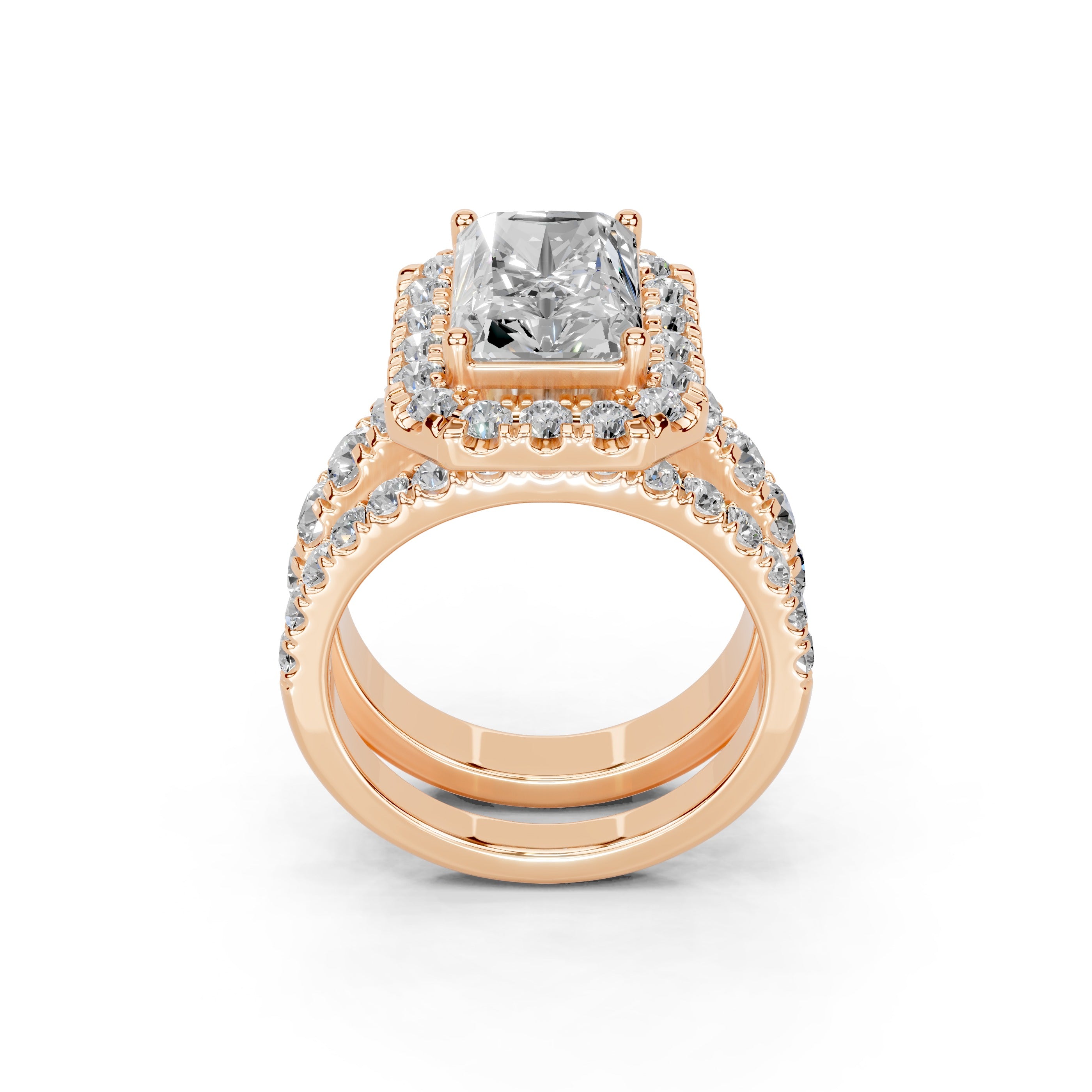 Radiant Cut Double Row Lab Grown Diamond Engagment Ring