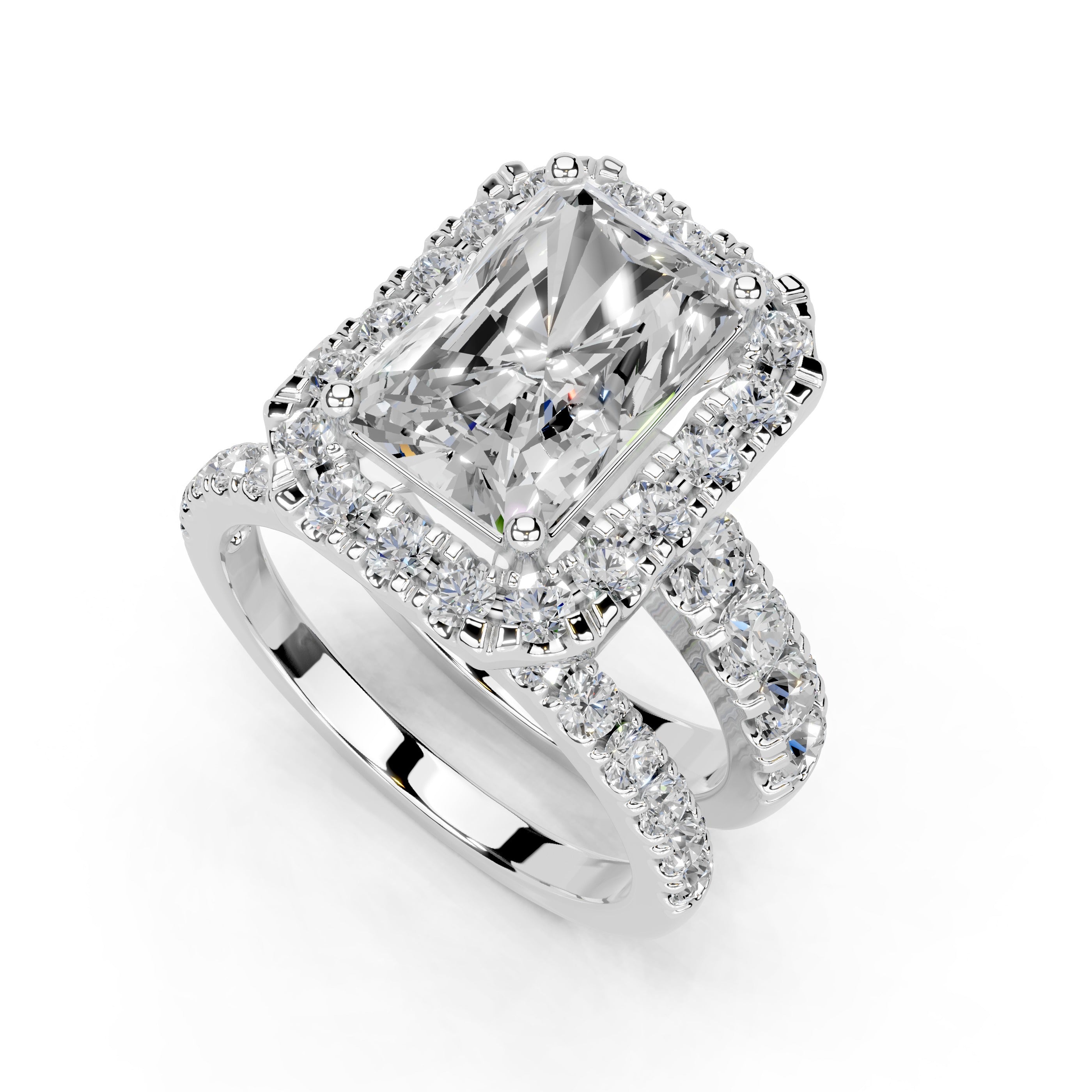 Radiant Cut Double Row Lab Grown Diamond Engagment Ring