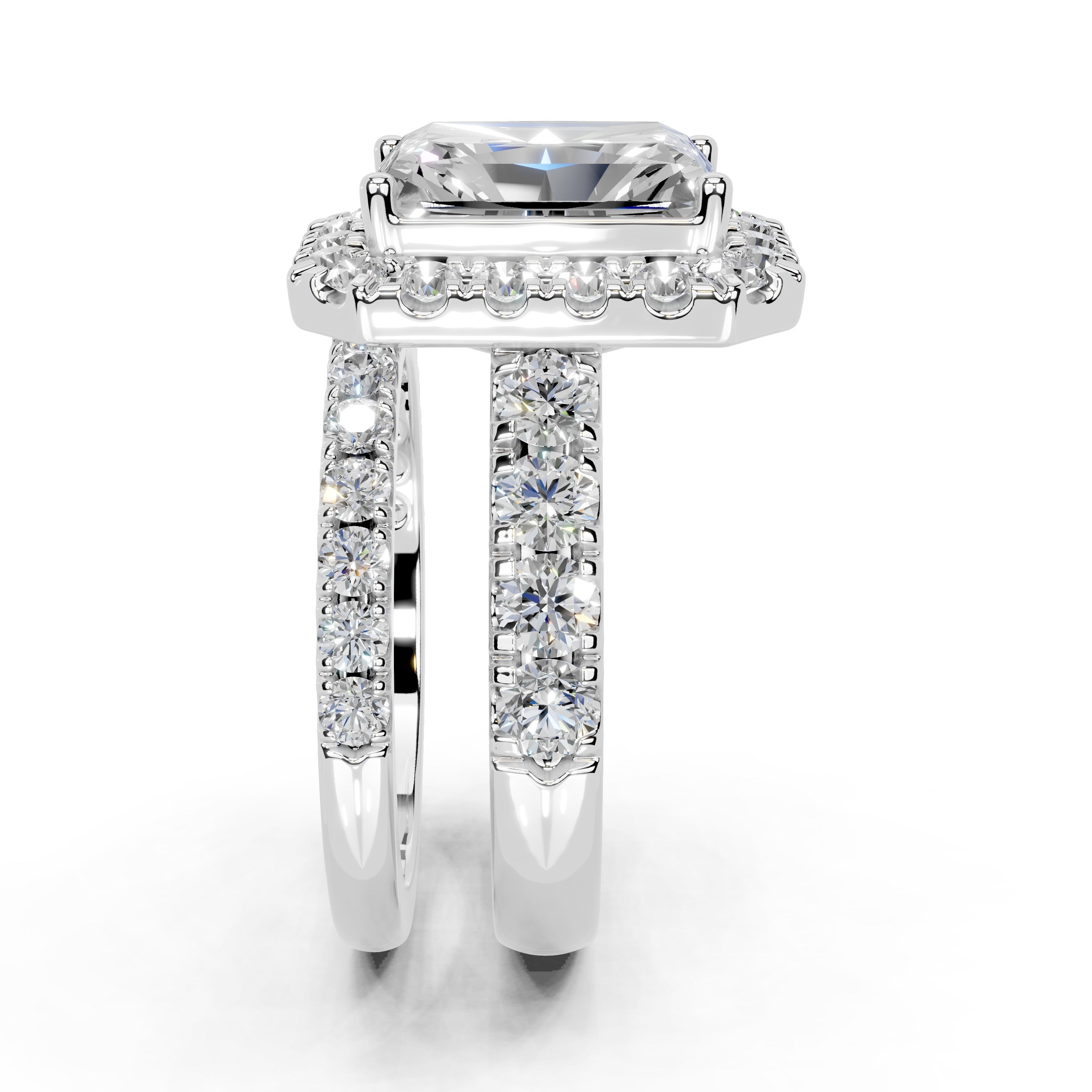 Radiant Cut Double Row Lab Grown Diamond Engagment Ring