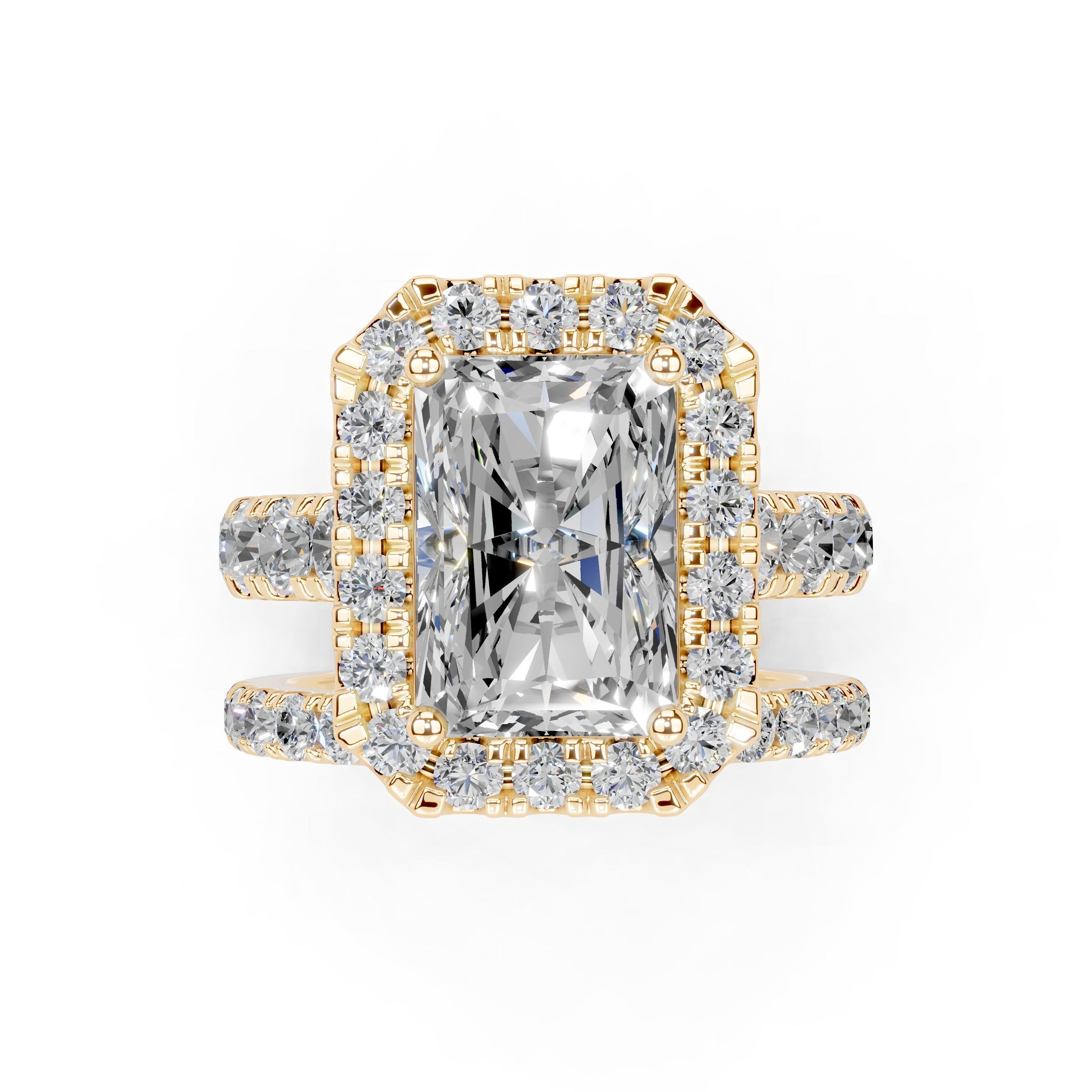 Radiant Cut Double Row Lab Grown Diamond Engagment Ring