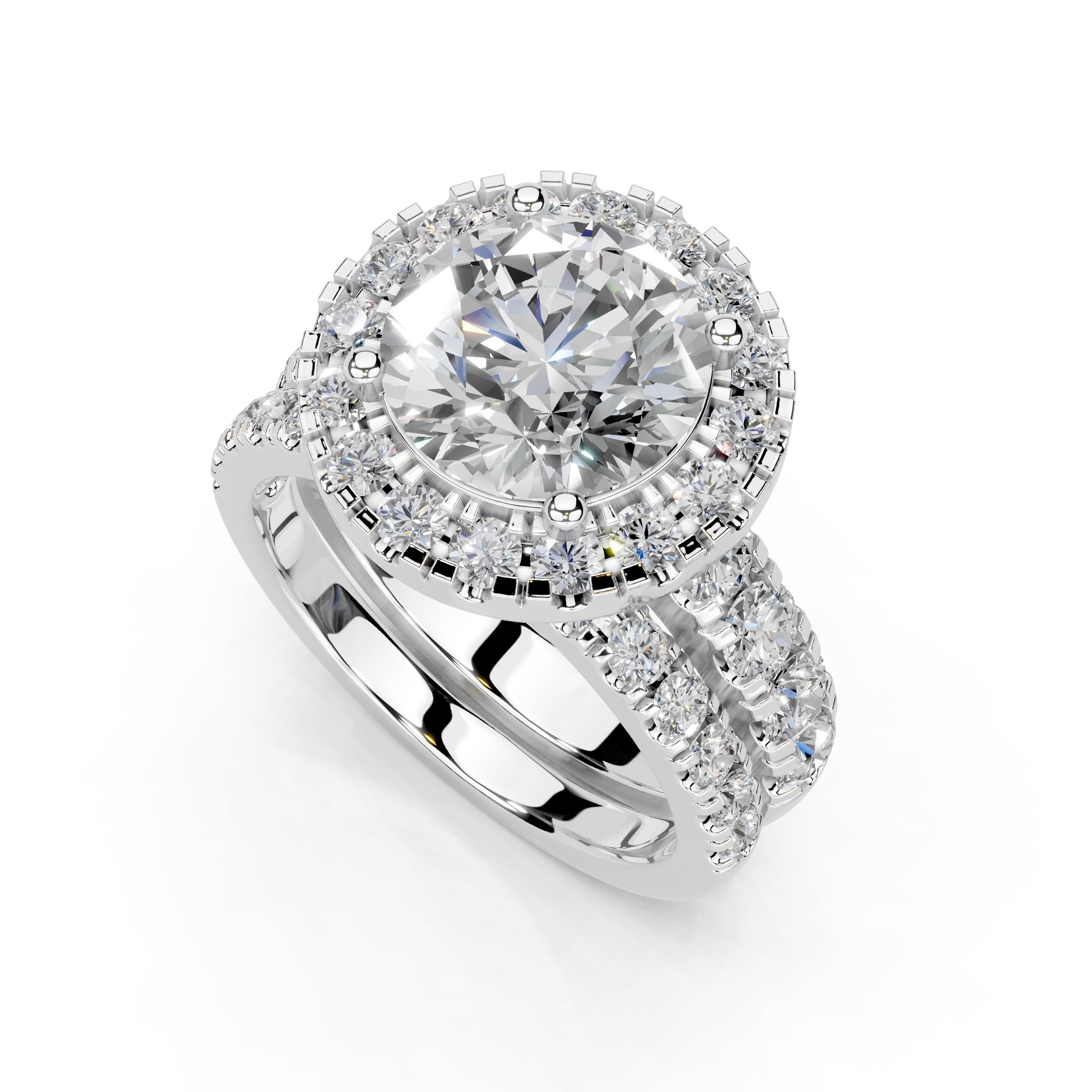 Round Cut Double Row Lab Grown Diamond Engagement Ring