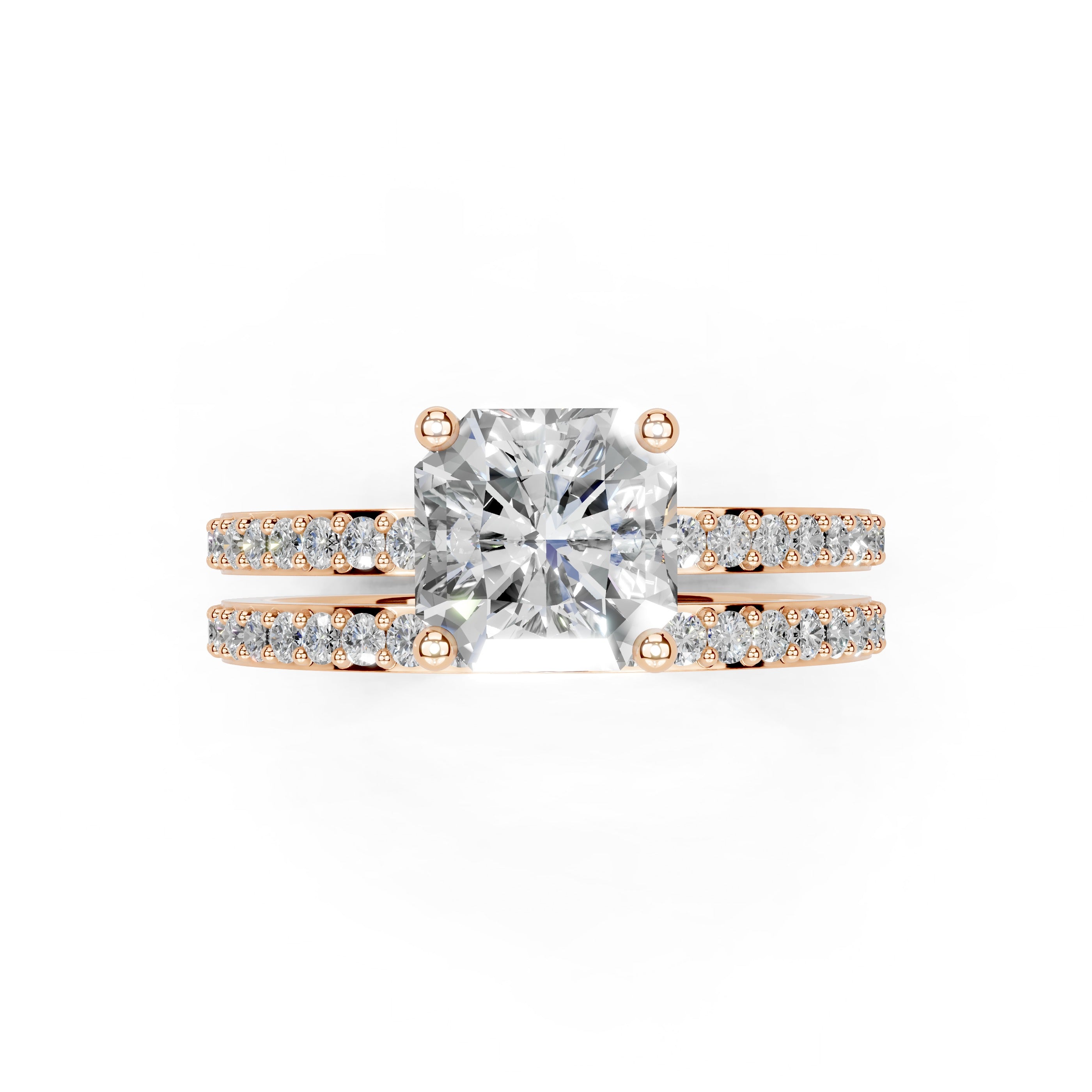 Asscher Cut Pave  Double Row  Lab Grown Diamond Engagement Ring