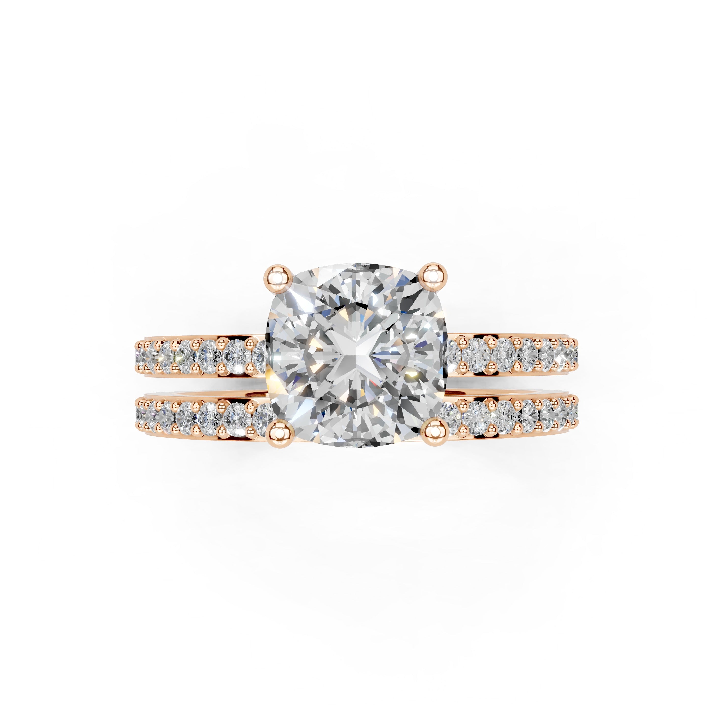 Cushion Cut Pave  Double Row  Lab Grown Diamond Engagement Ring