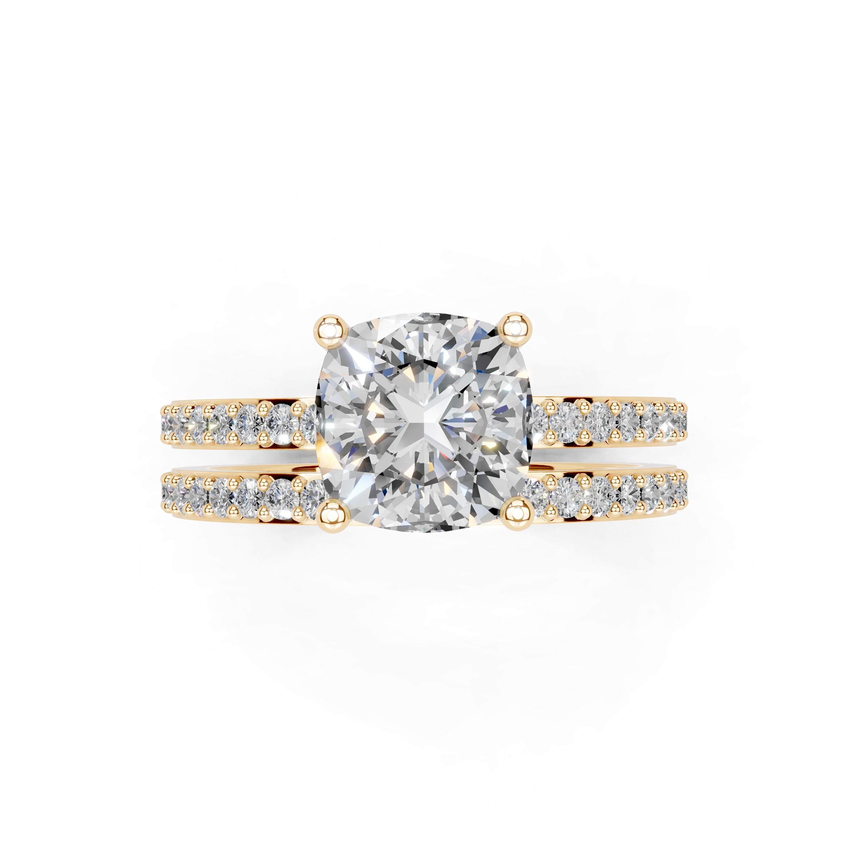 Cushion Cut Pave  Double Row  Lab Grown Diamond Engagement Ring