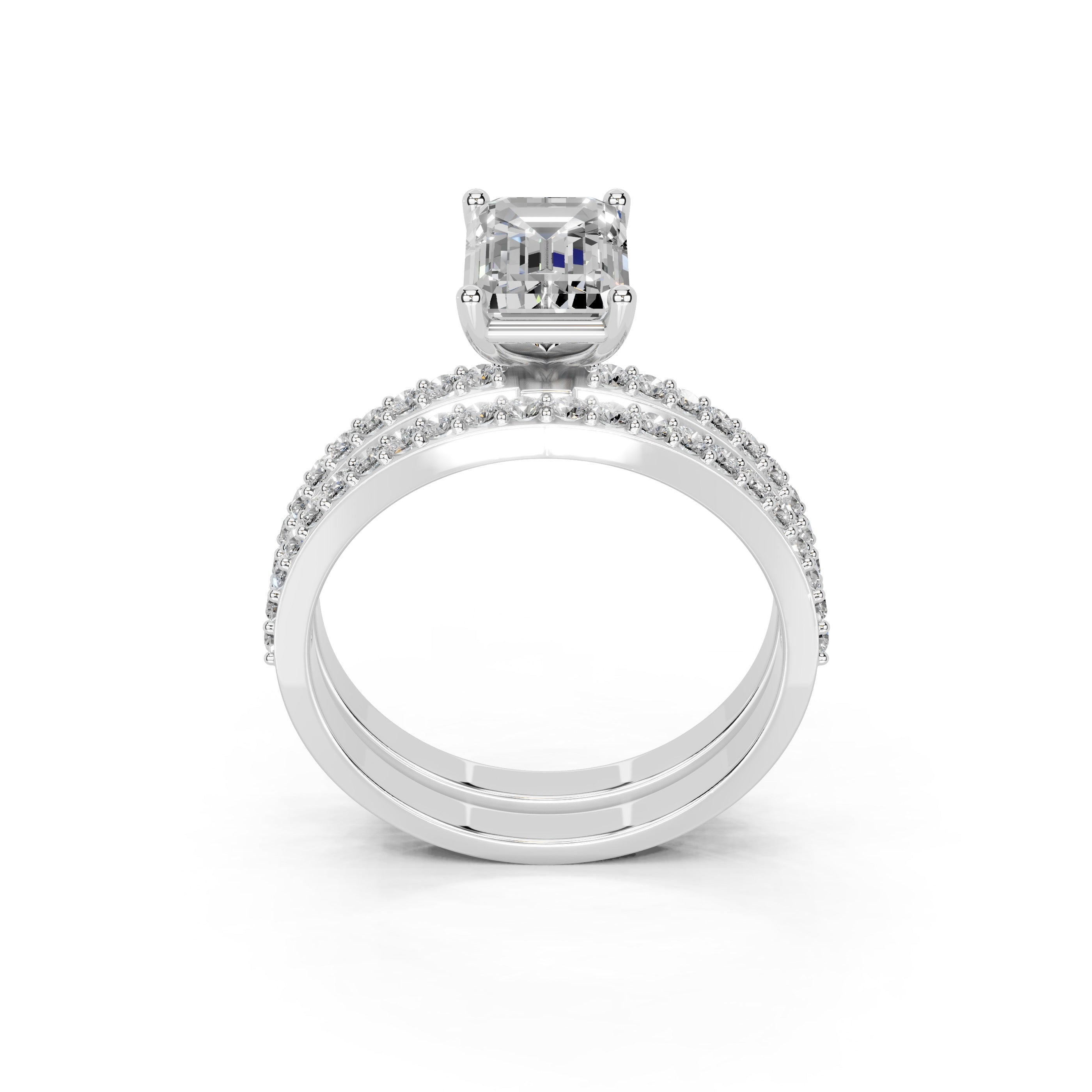 Emerald Cut Pave  Double Row  Lab Grown Diamond Engagement Ring