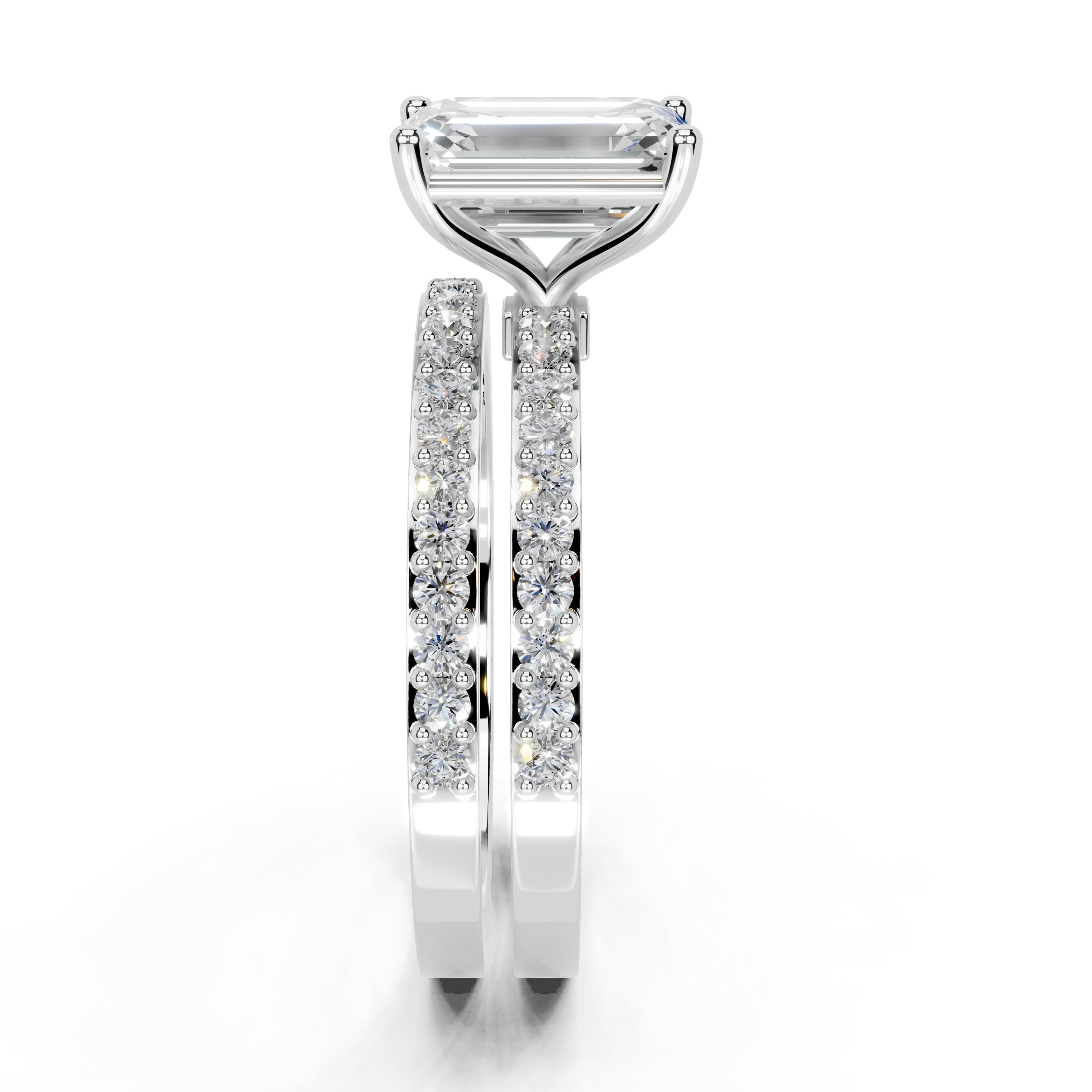 Emerald Cut Pave  Double Row  Lab Grown Diamond Engagement Ring