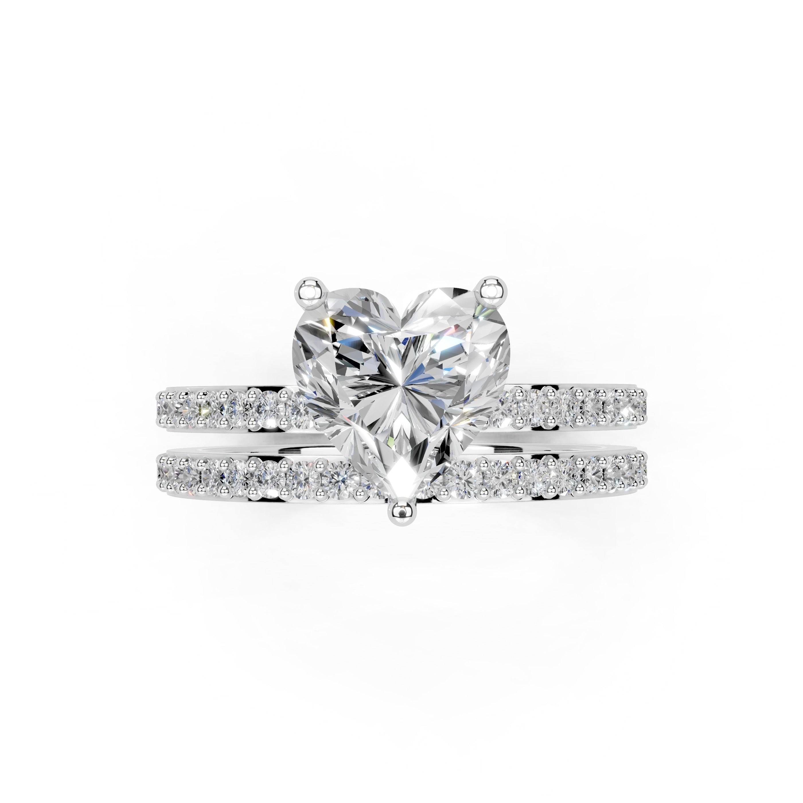 Heart Cut Pave  Double Row  Lab Grown Diamond Engagement Ring