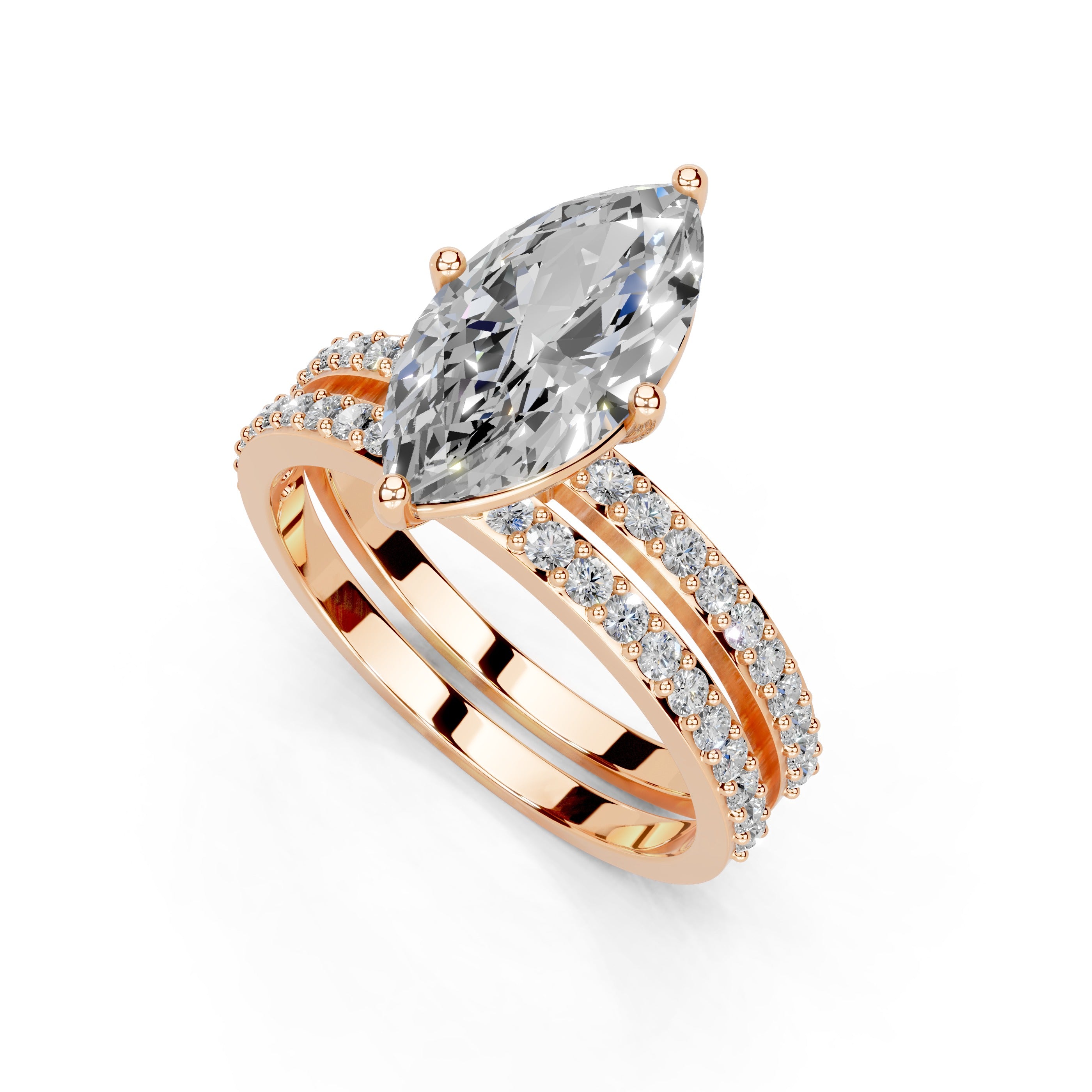 Marquise Cut Pave  Double Row  Lab Grown Diamond Engagement Ring