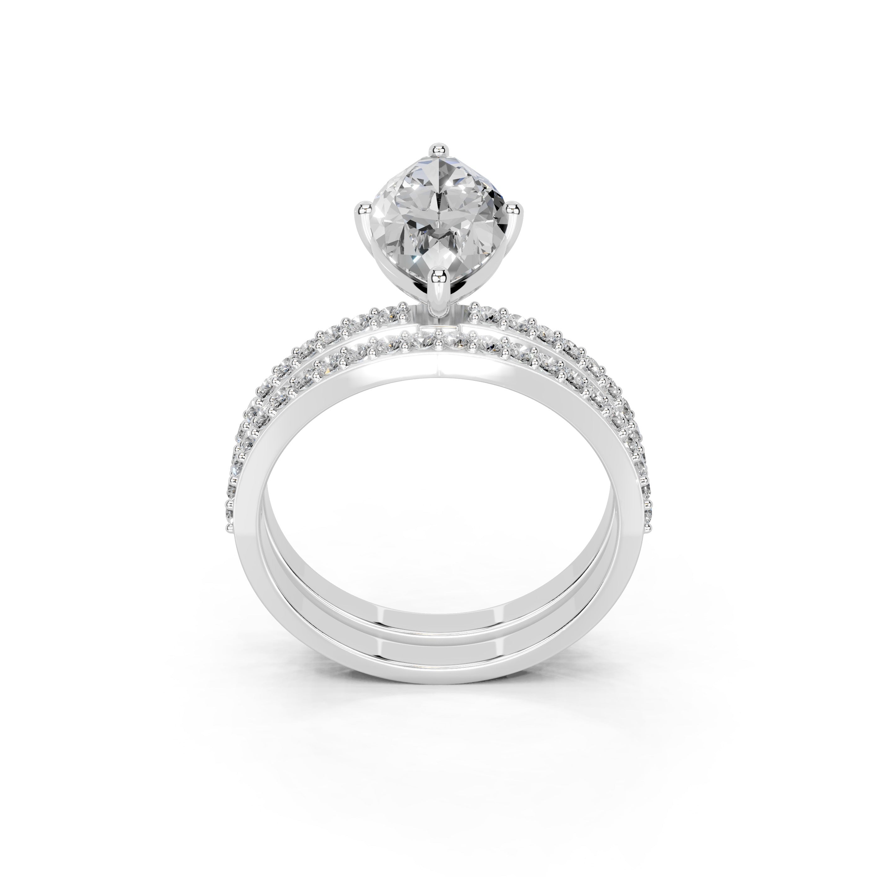 Marquise Cut Pave  Double Row  Lab Grown Diamond Engagement Ring