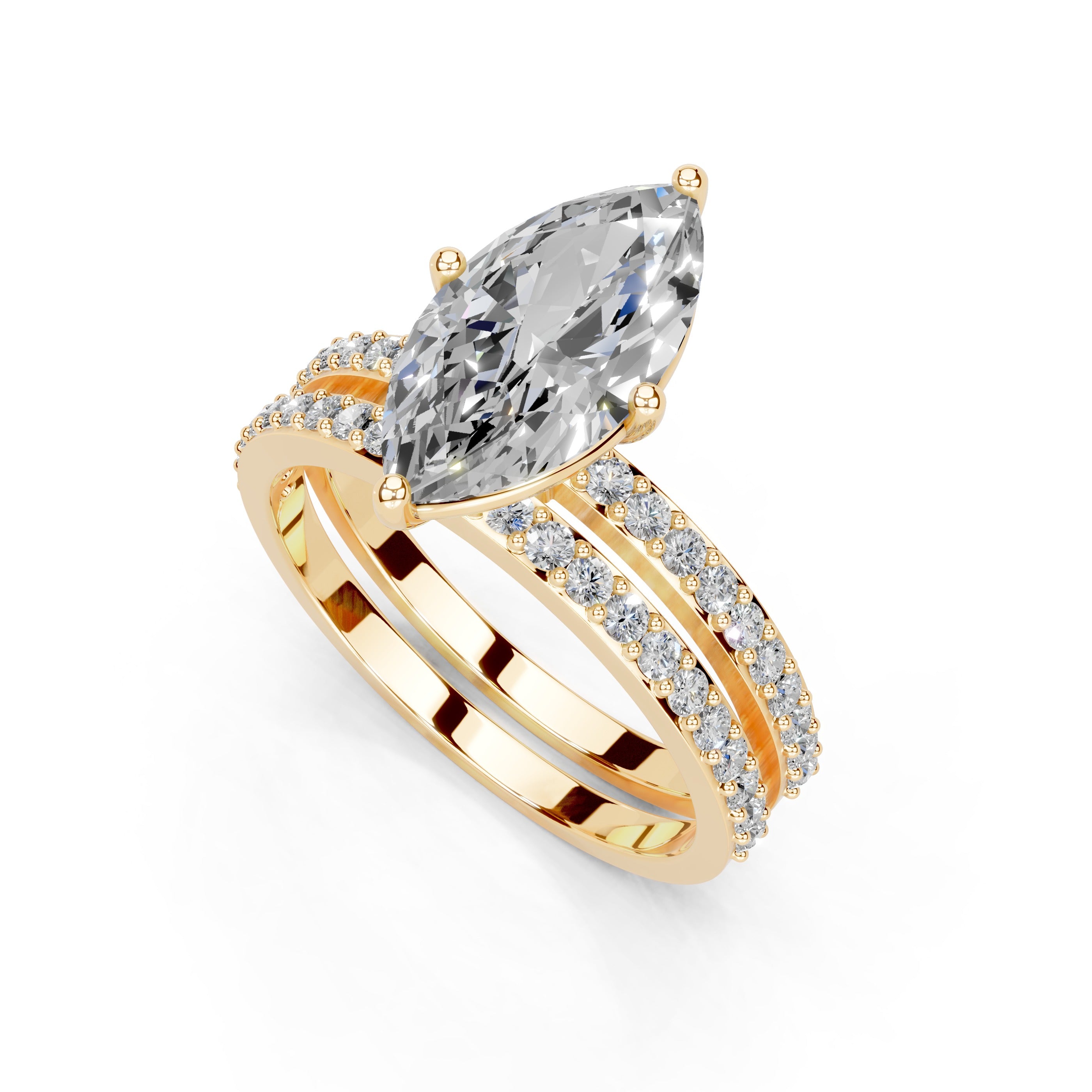 Marquise Cut Pave  Double Row  Lab Grown Diamond Engagement Ring