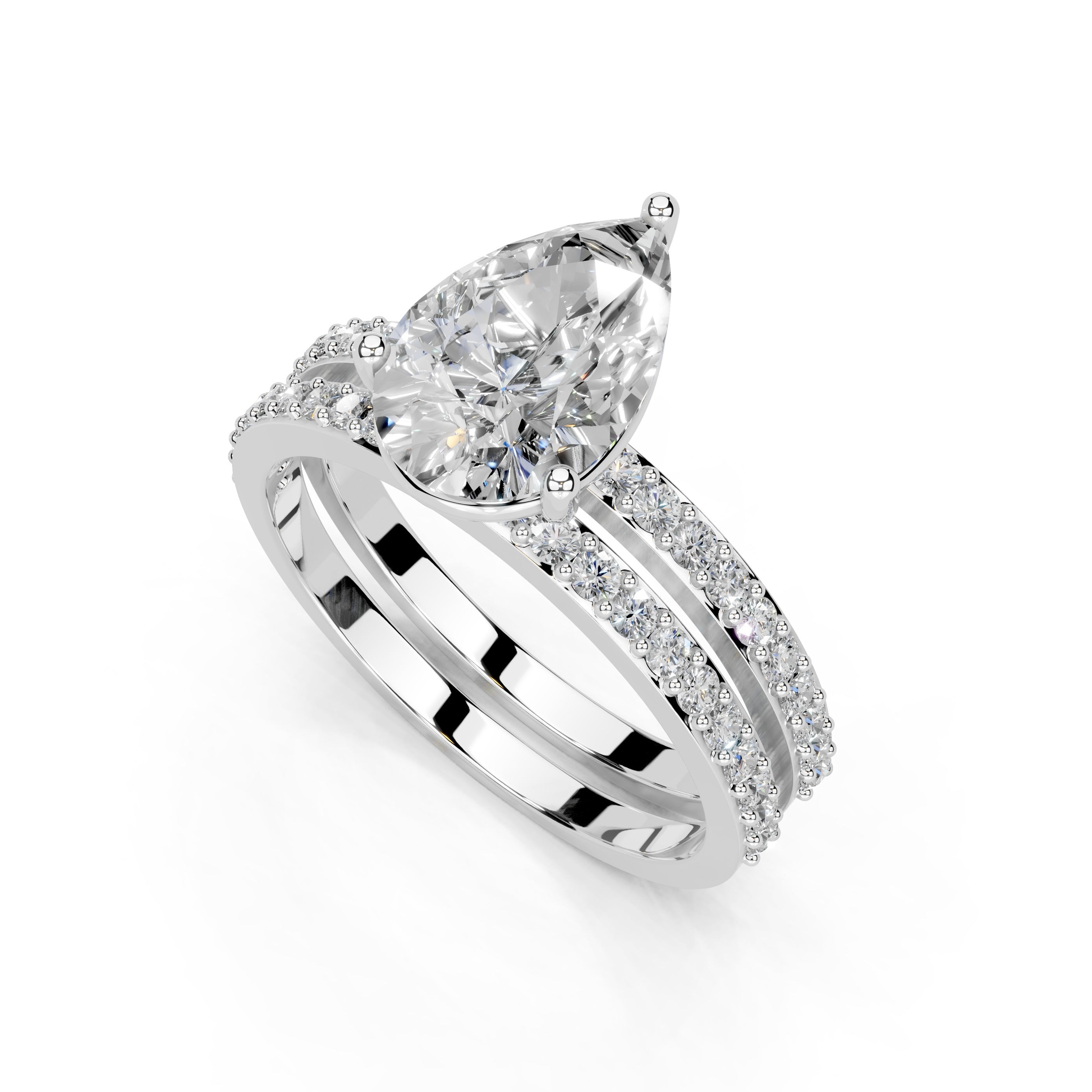 Pear Cut Pave  Double Row  Lab Grown Diamond Engagement Ring