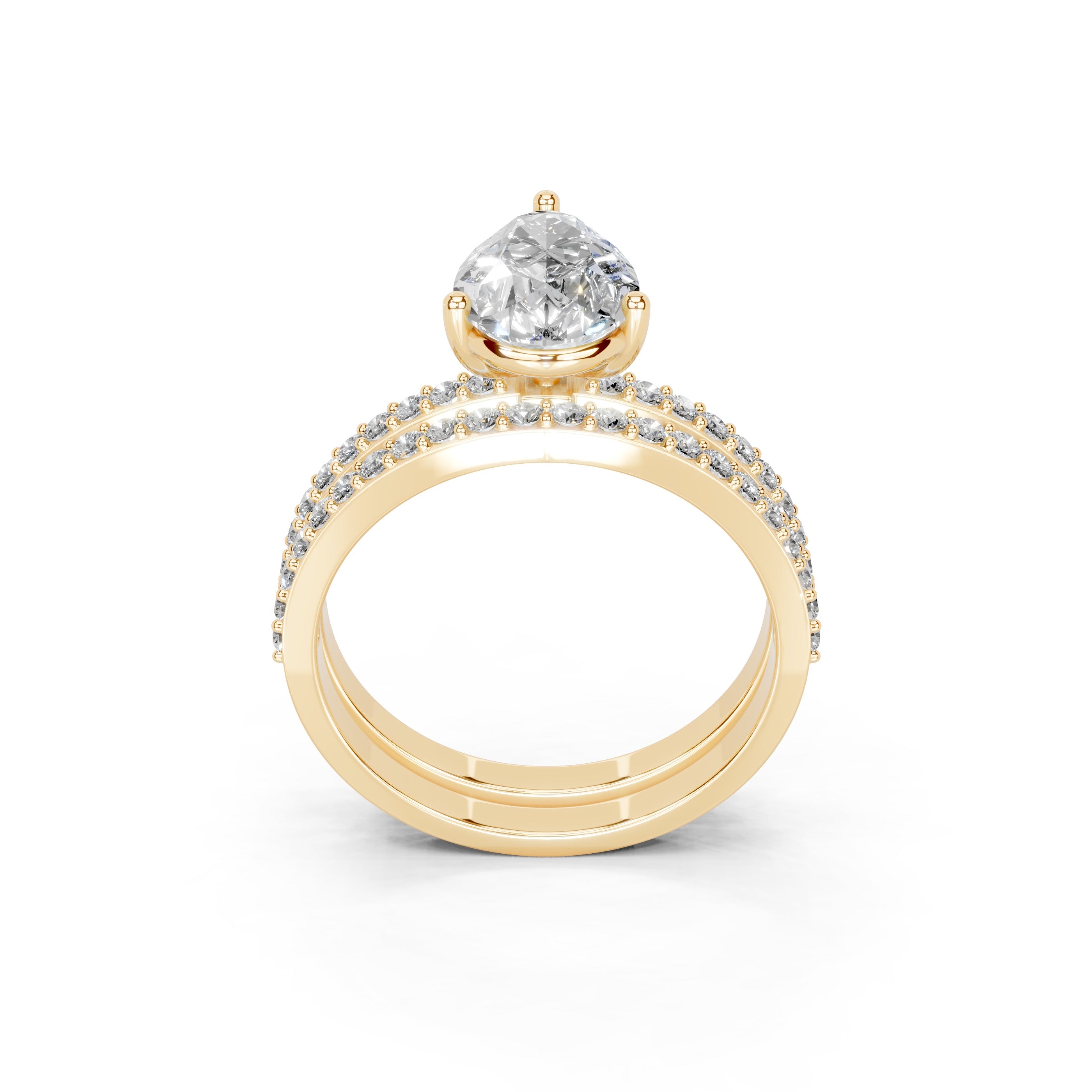 Pear Cut Pave  Double Row  Lab Grown Diamond Engagement Ring