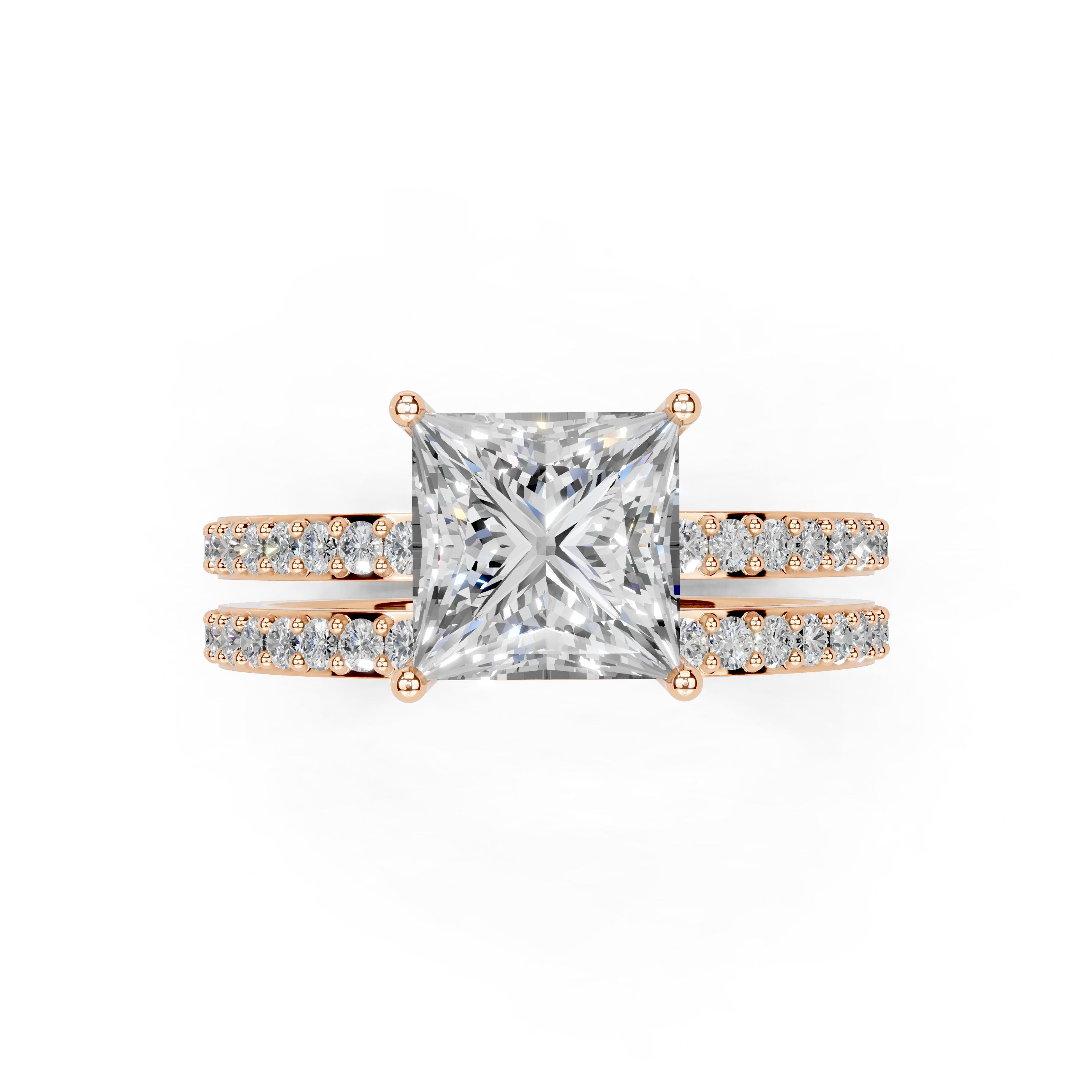 Princess Cut Pave  Double Row  Lab Grown Diamond Engagement Ring