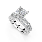 Princess Cut Pave  Double Row  Lab Grown Diamond Engagement Ring (Custom D-E)