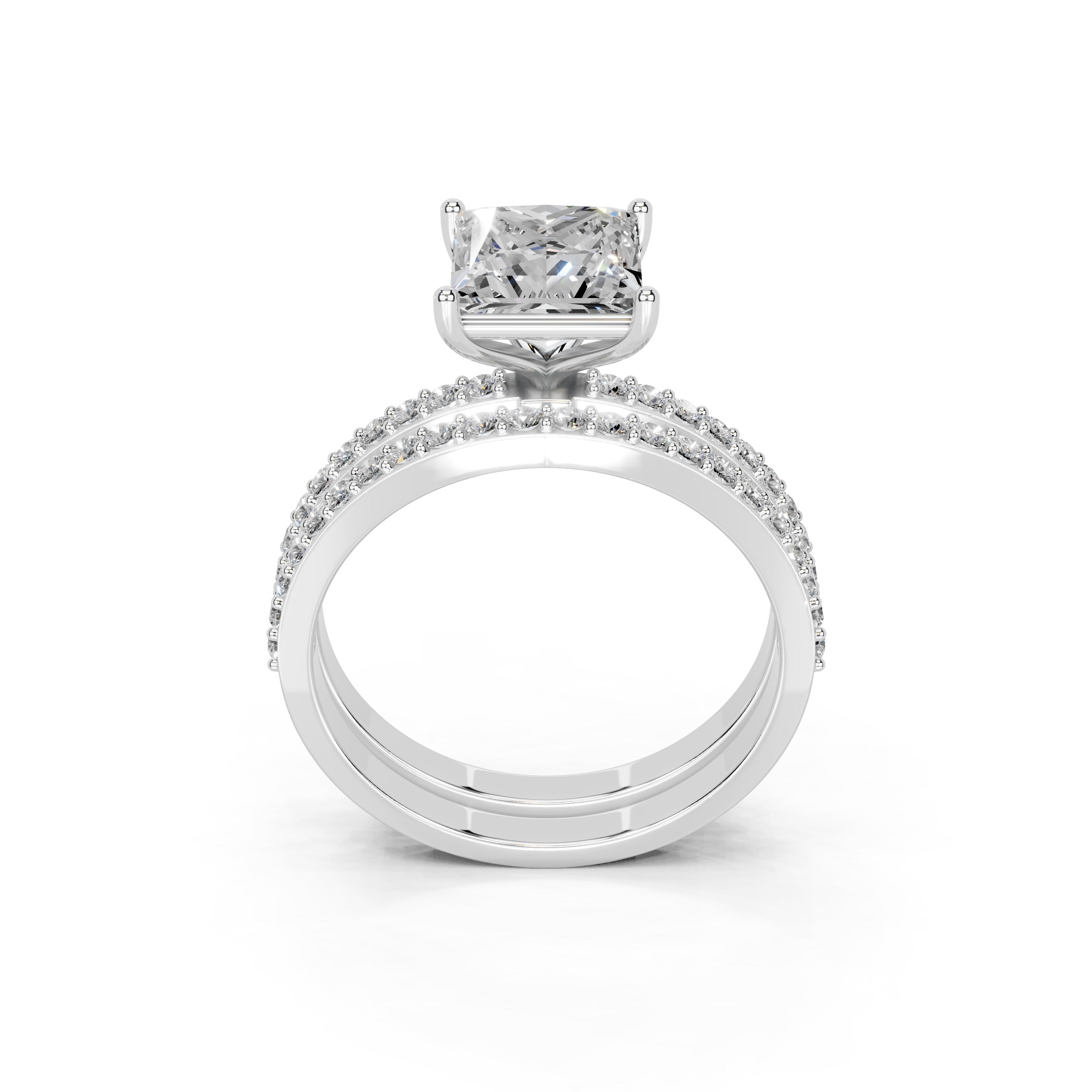 Princess Cut Pave  Double Row  Lab Grown Diamond Engagement Ring (Custom D-E)