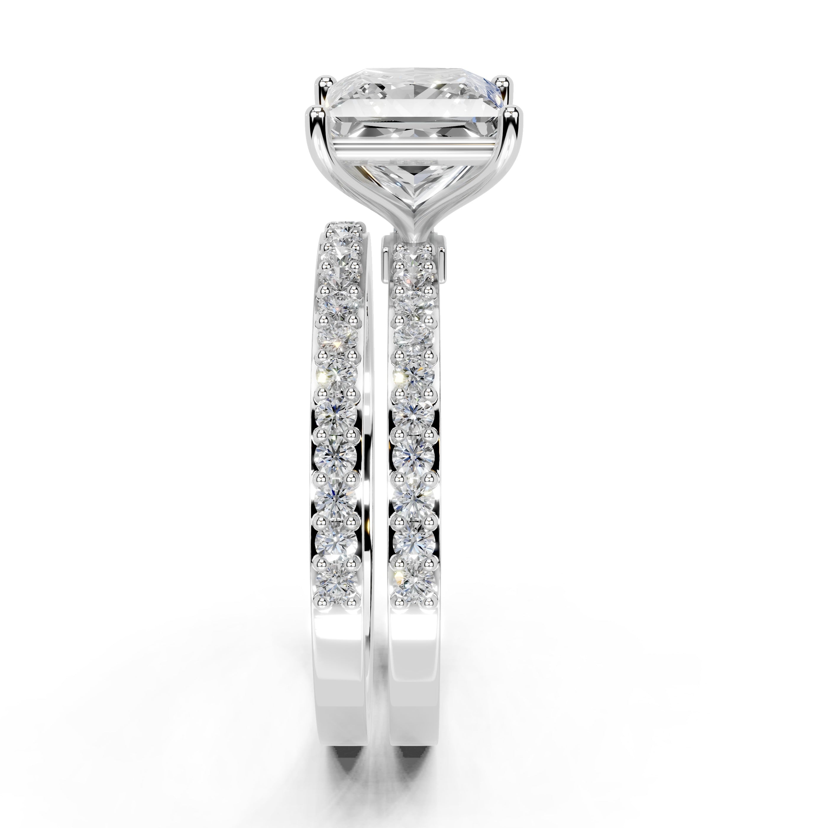 Princess Cut Pave  Double Row  Lab Grown Diamond Engagement Ring (Custom D-E)