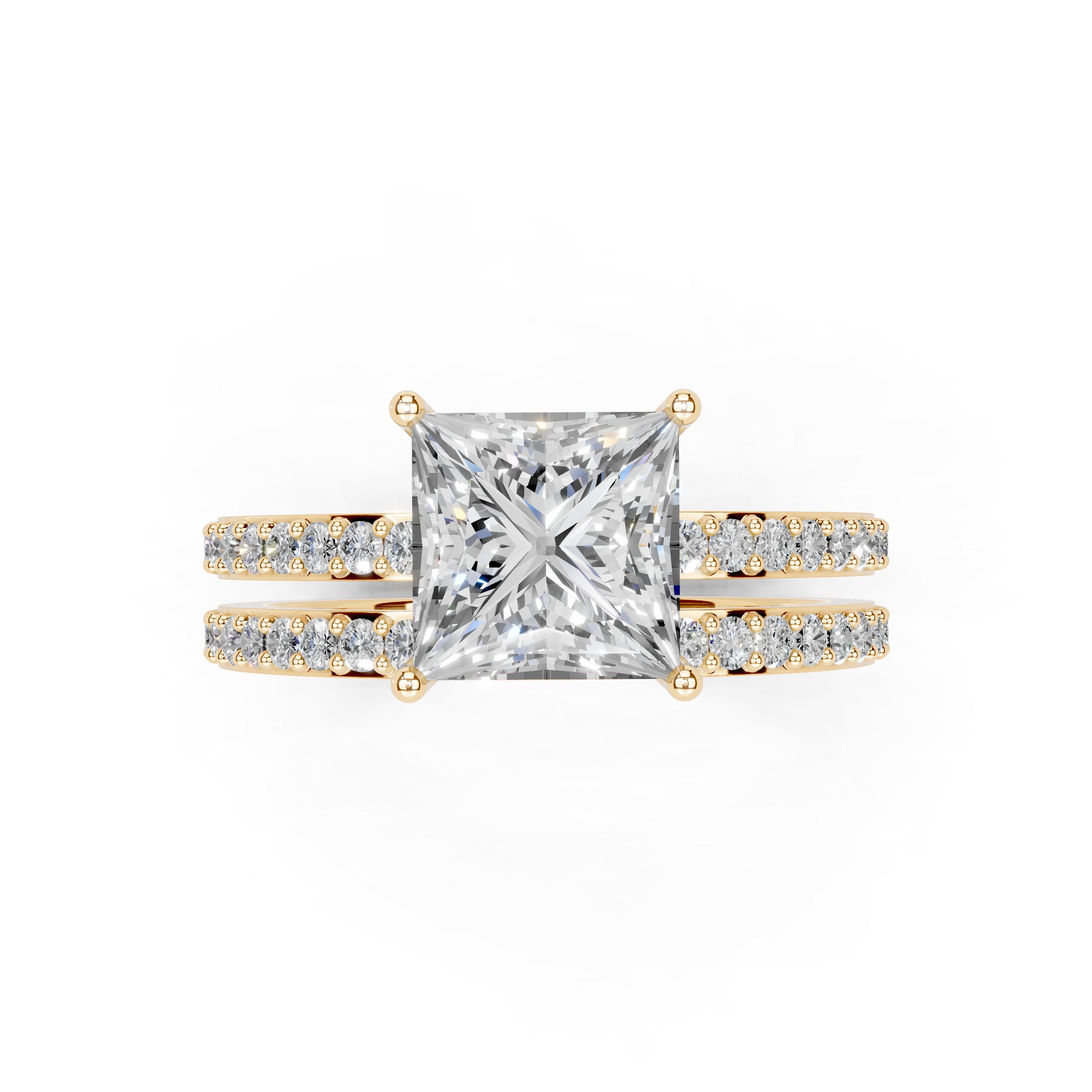 Princess Cut Pave  Double Row  Lab Grown Diamond Engagement Ring