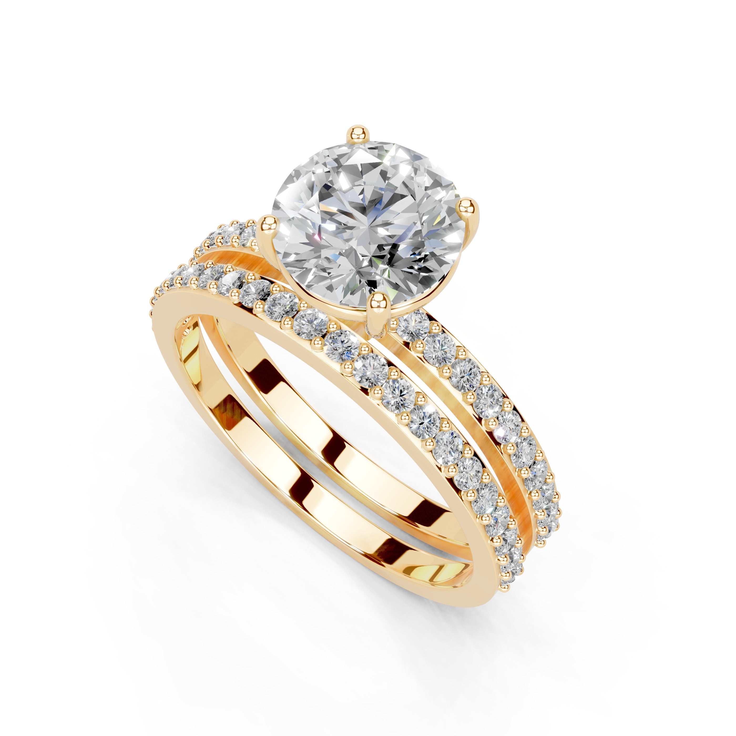 Round Cut Pave  Double Row  Lab Grown Diamond Engagement Ring