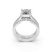 Asscher Cut Claw Prongs  Double Row  Pave Lab Grown Diamond Engagement Ring