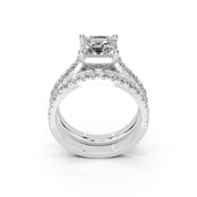 Asscher Cut Claw Prongs  Double Row  Pave Lab Grown Diamond Engagement Ring