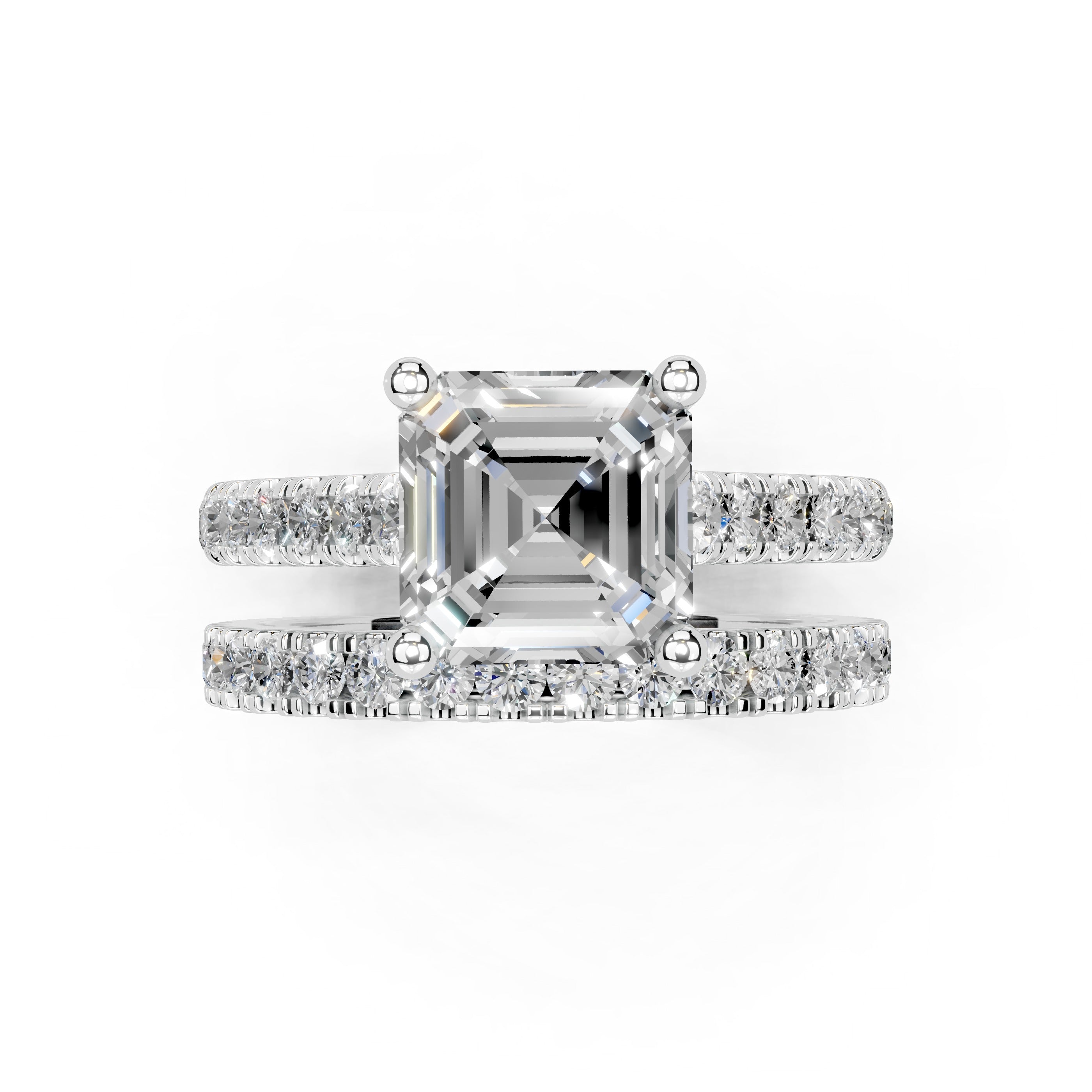 Asscher Cut Claw Prongs  Double Row  Pave Lab Grown Diamond Engagement Ring