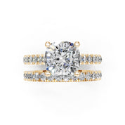 Cushion Cut Claw Prongs  Double Row  Pave Lab Grown Diamond Engagement Ring