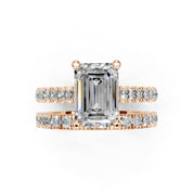 Emerald Cut Claw Prongs  Double Row  Pave Lab Grown Diamond Engagement Ring