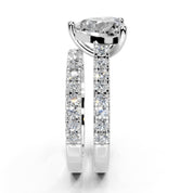 Heart Cut Claw Prongs  Double Row  Pave Lab Grown Diamond Engagement Ring