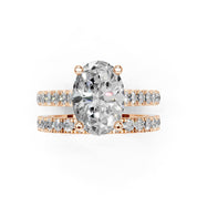 Oval Cut Claw Prongs  Double Row  Pave Lab Grown Diamond Engagement Ring