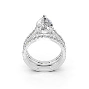 Pear Cut Claw Prongs  Double Row  Pave Lab Grown Diamond Engagement Ring